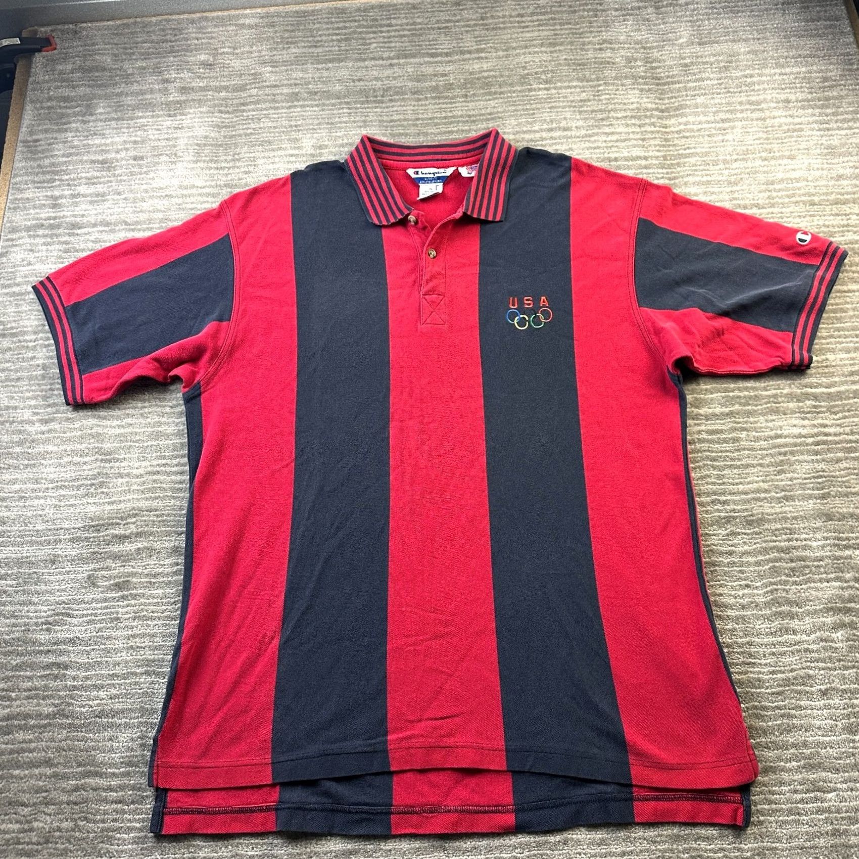 Champion VINTAGE Champion Polo Shirt Mens XL Red Blue Olympics 90s Shirt Polos Polo 90s Mens Fashion Golf Size US XL / EU 56 / 4 - 2 Thumbnail