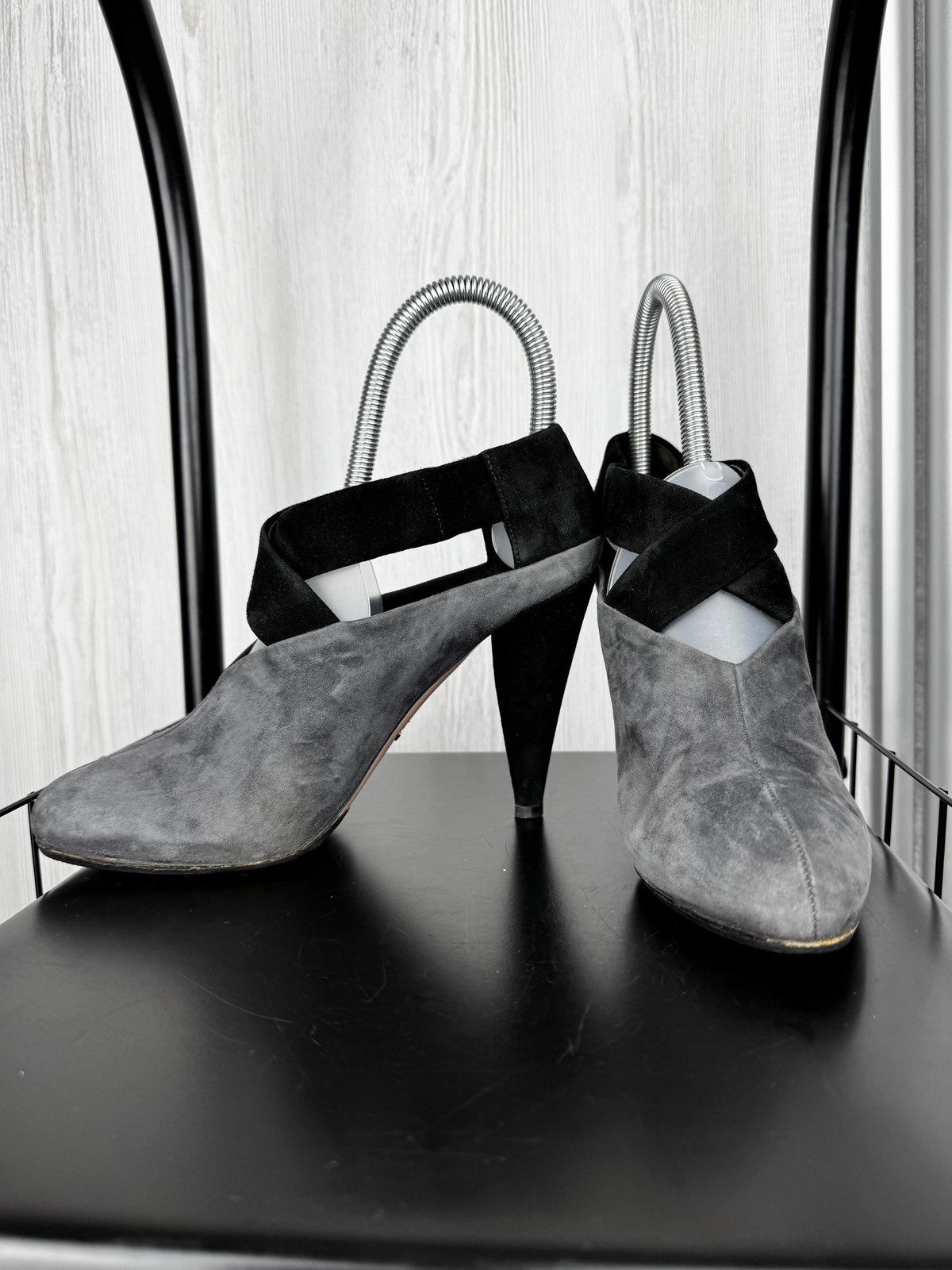 Prada Prada Gray Black Suede Ankle Cone Heels Size 36.5 EU 6.5 US Size US 6.5 / IT 36.5 - 9 Thumbnail