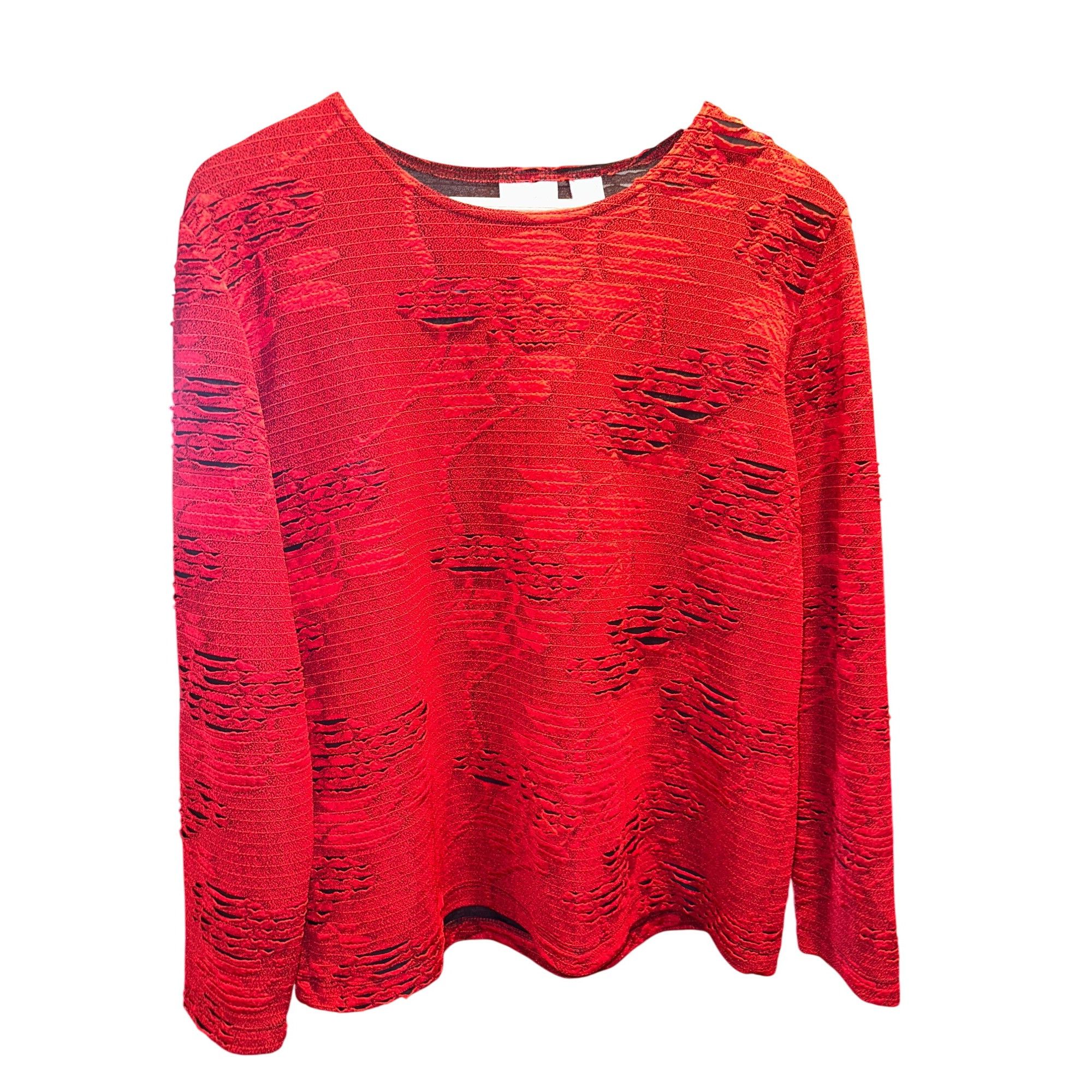 Chicos Chicos Red Textured Long Sleeve Distressed Art To Wear Long Size L / US 10 / IT 46 - 3 Thumbnail