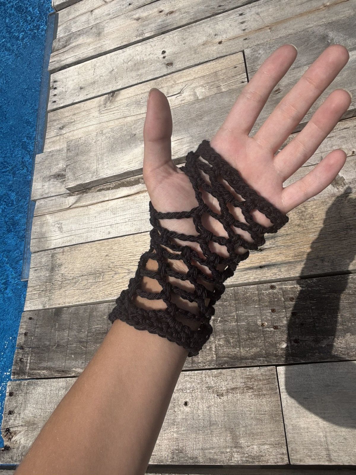 Handmade Crochet Fishnet Fingerless Gloves Size ONE SIZE - 5 Thumbnail