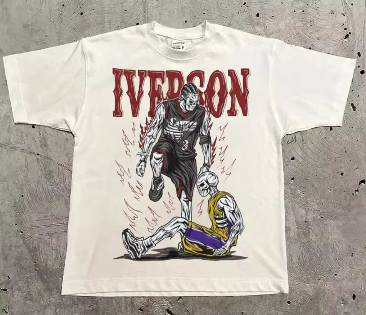 Vintage American Basketball Star Skull Graphic White T-Shirt