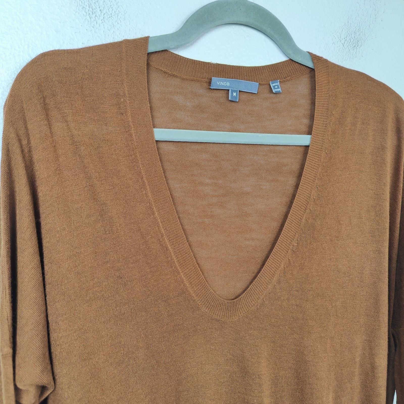 Vince Vince Top Womens Medium Brown V-Neck Semi-Sheer Viscose Size M / US 6-8 / IT 42-44 - 2 Thumbnail