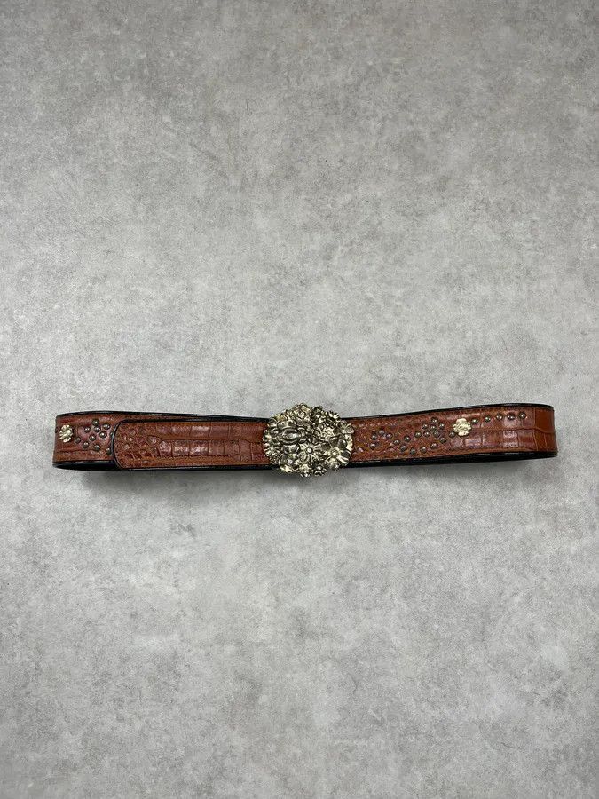 Just Cavalli Roberto Cavalli Brown Leather Studded Floral Belt Size ONE SIZE - 3 Thumbnail