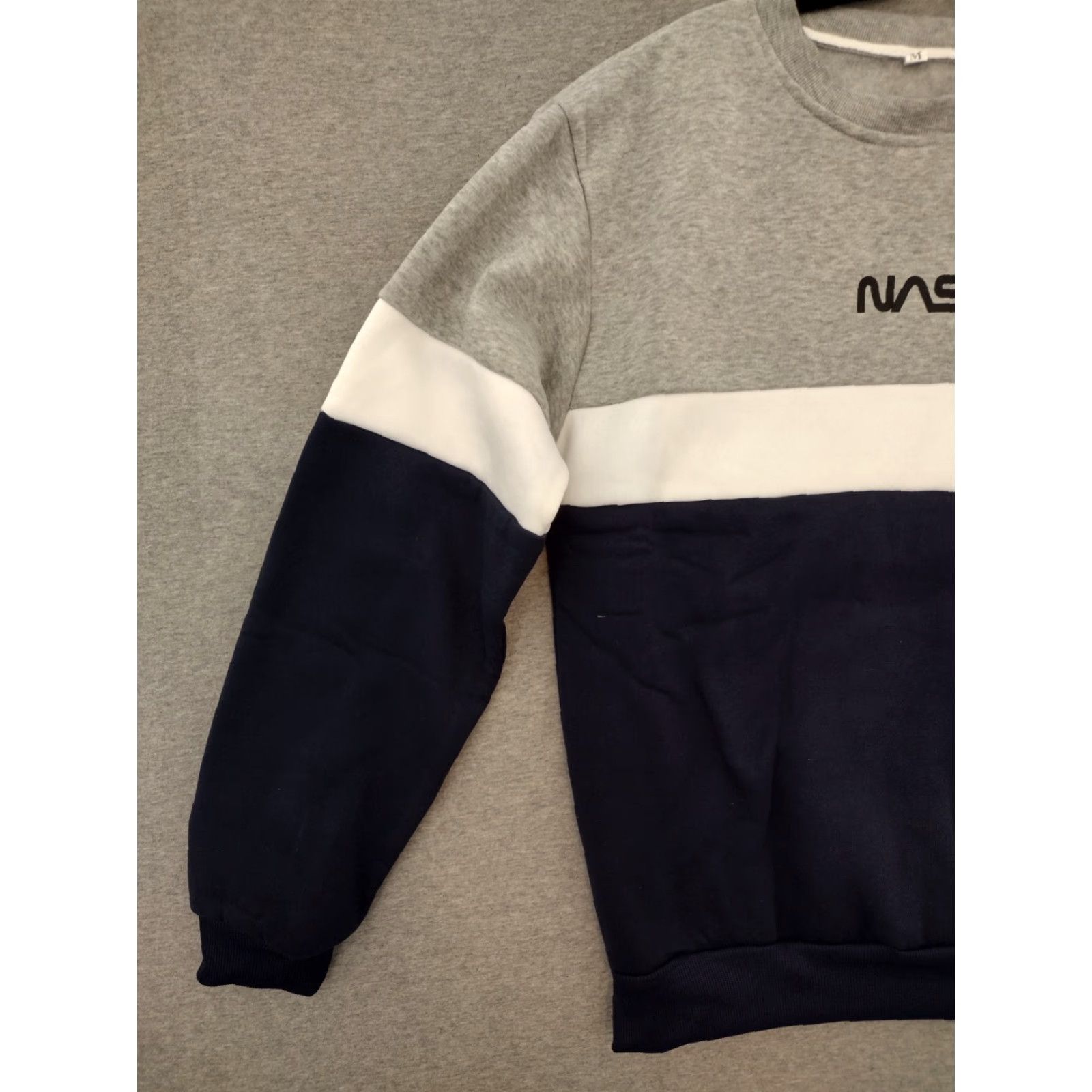 NASA NASA Graphic Sweatshirt Color Block Grey/White/Black M - Unisex Cotton Blend Crew Neck Pullover, NASA Logo, Long Sleeve Size US M / EU 48-50 / 2 - 3 Thumbnail