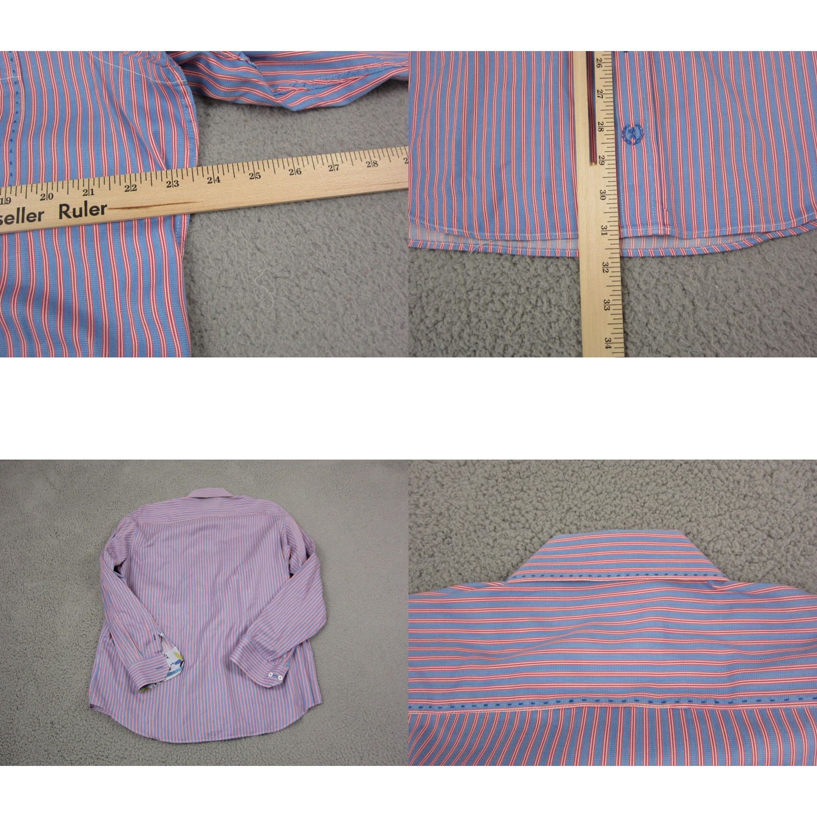 BUGATCHI Bugatchi Shirt Adult Large Button-Up Colorful Blue Red Pink Flip Cuff Mens Size US L / EU 52-54 / 3 - 8 Thumbnail