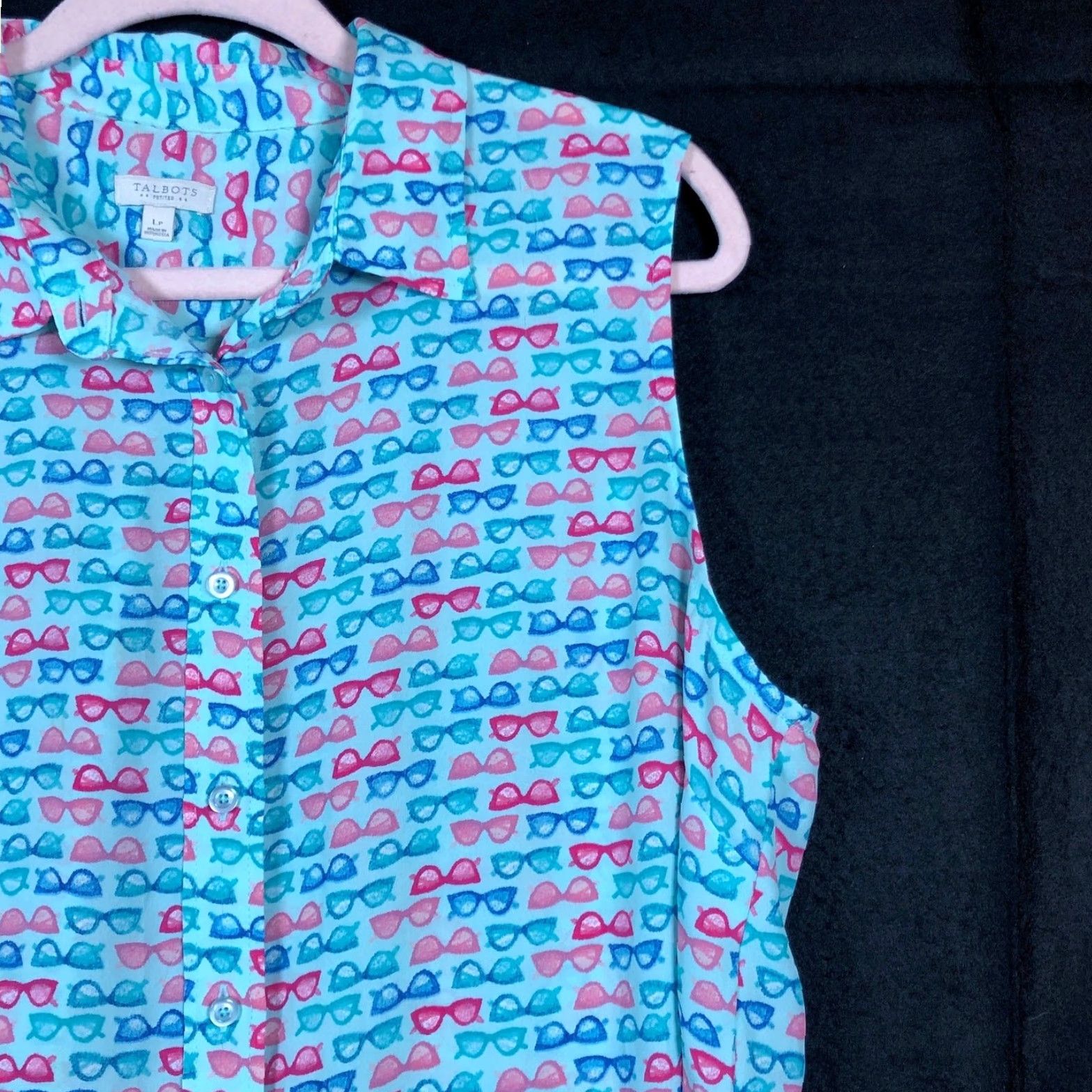 Talbots Talbots Womens Blouse Blue Multi Eye Glasses Pattern Sleeveless Button Down LP Blouse Ladies Medium Short Sleeve? Size L / US 10 / IT 46 - 5 Thumbnail