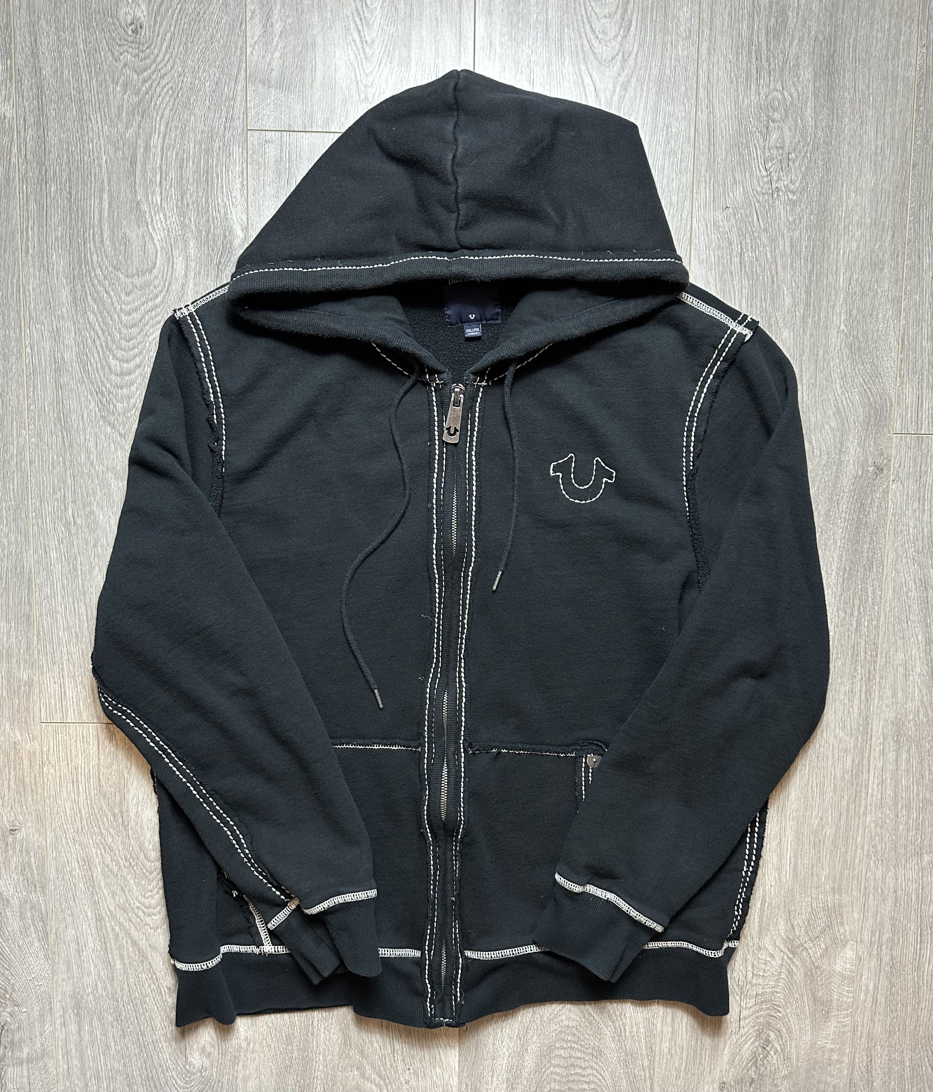 True Religion Contrast Stitch Black / White Hoodie Zip Up