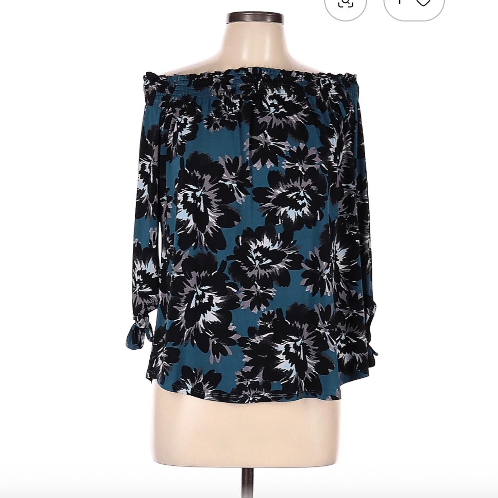 Other White House Black Market Blue Floral 3/4 Sleeve Top Size L Size L / US 10 / IT 46 - 1 Thumbnail