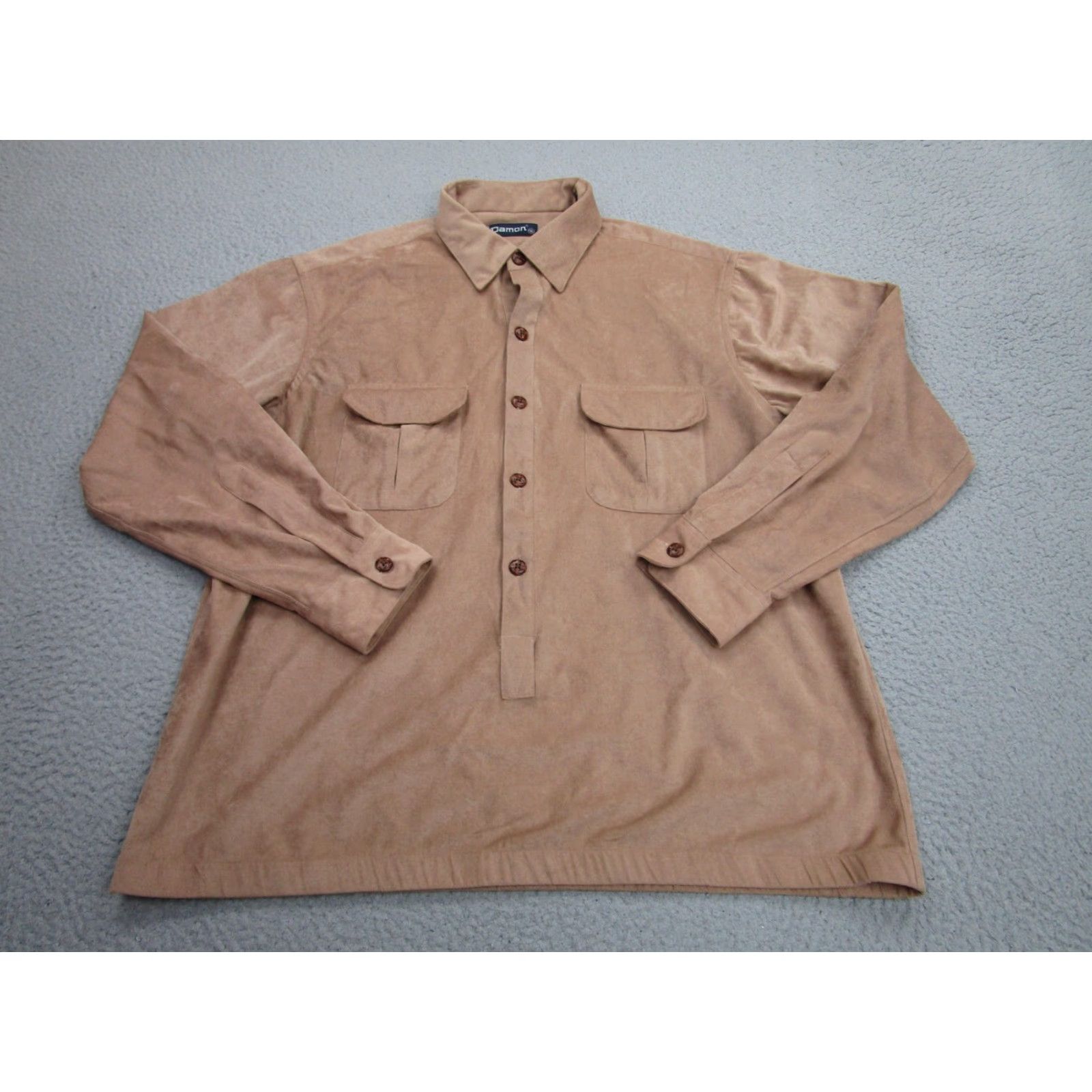 Velvet Damon Shirt Mens XL Beige Velvet Microfiber Suede Feel Vintage 80s Rockabilly Size US XL / EU 56 / 4 - 2 Thumbnail