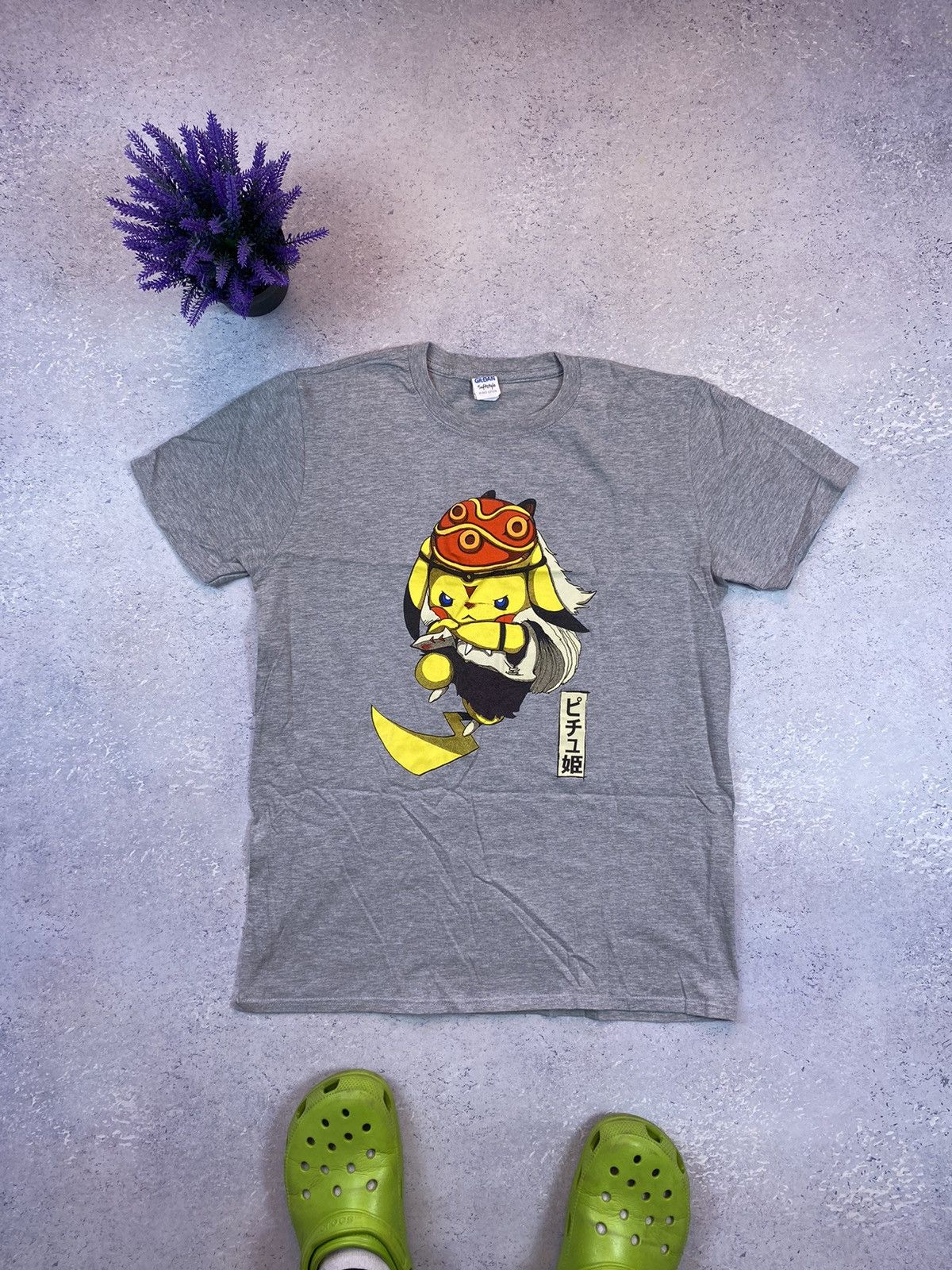 Anime × Gildan Vintage Pikachu Men’s Grey T-shirt With Big Logo Size Large Size US L / EU 52-54 / 3 - 2 Thumbnail