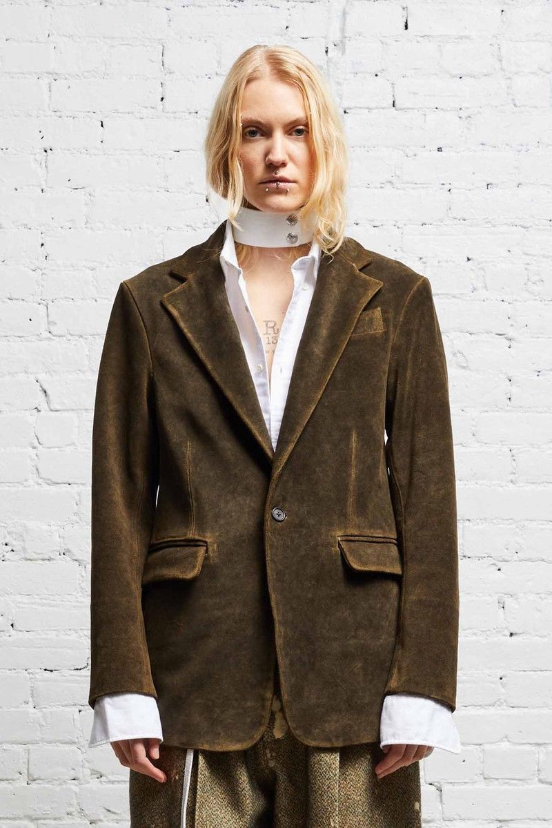 R13 Shrunken Leather Suede Blazer Jacket Medium Size XS / US 0-2 / IT 36-38 - 2 Thumbnail