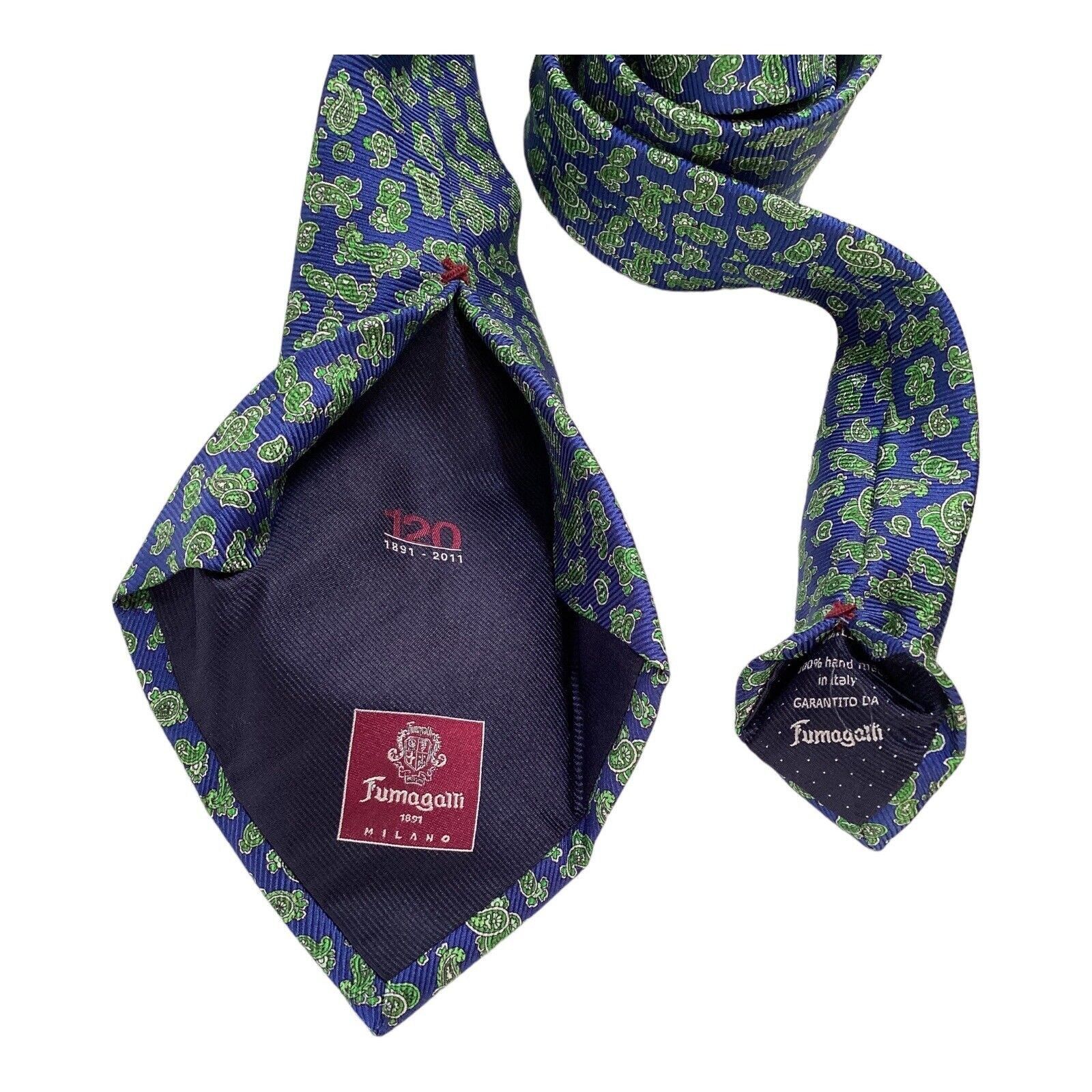 Fumagalli FUMAGALLI MILANO Green & Blue Paisley Luxury Designer Silk T Size ONE SIZE - 3 Thumbnail