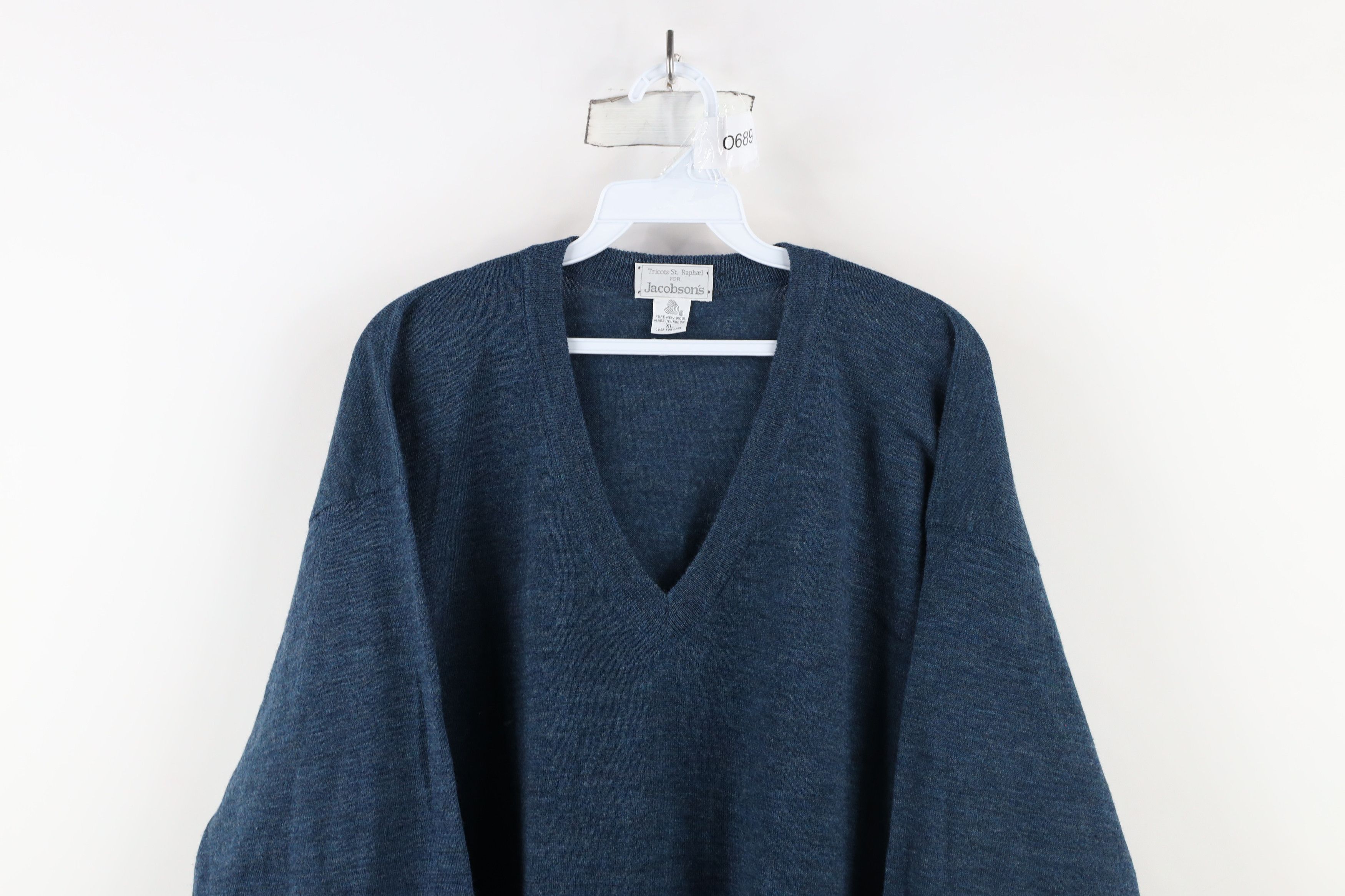 Vintage Vintage 90s Streetwear Wool Knit V-Neck Sweater Heather Blue Size US XL / EU 56 / 4 - 2 Thumbnail