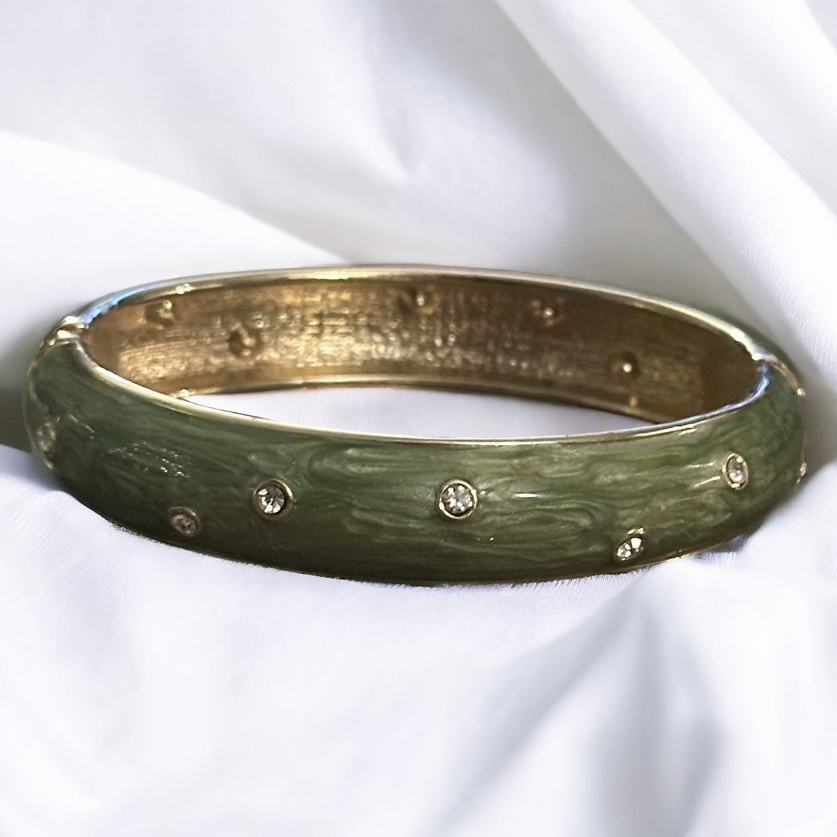 Other Olive green enamel rhinestone hinged bracelet Size ONE SIZE - 1 Thumbnail