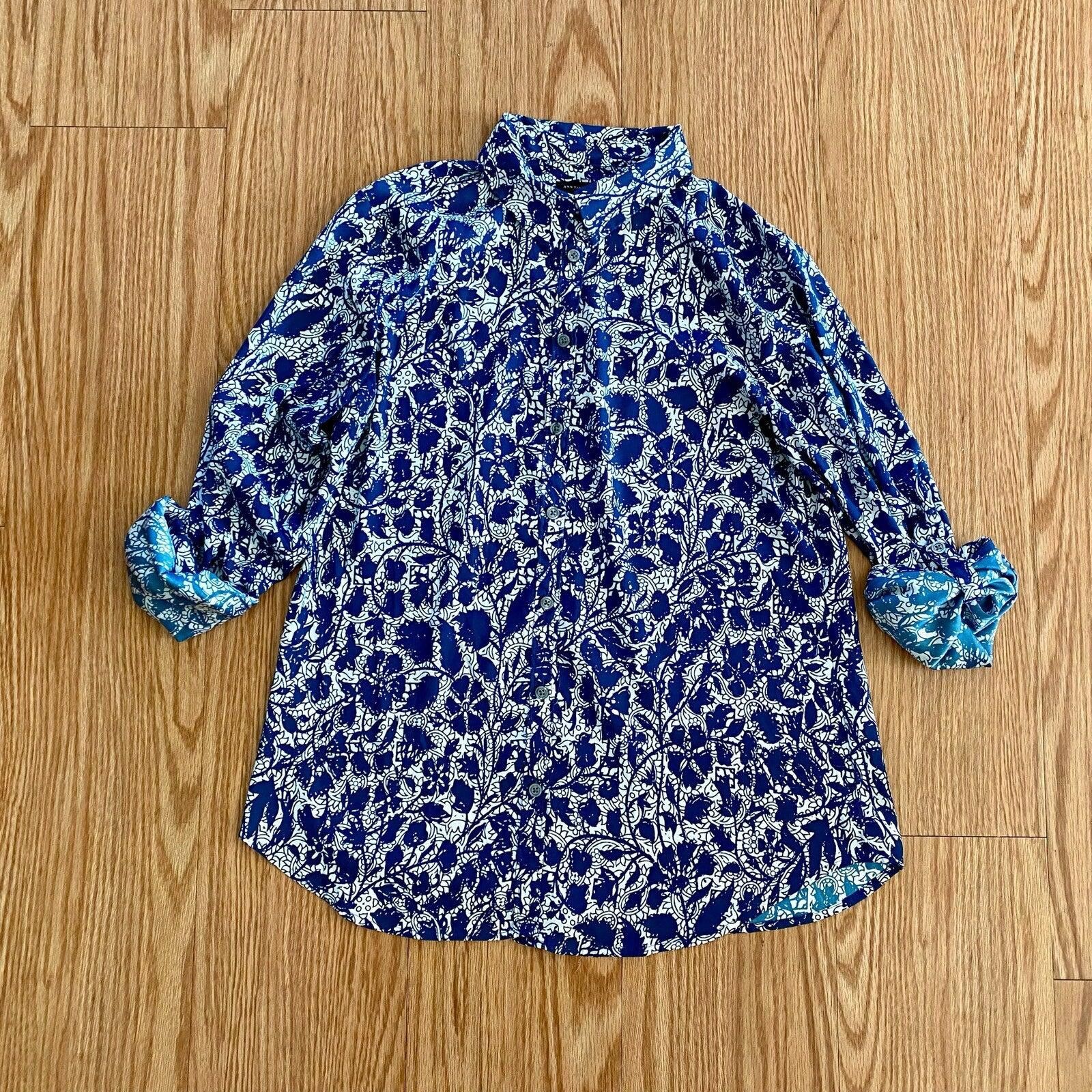 Ann Taylor Ann Taylor Blue Teal Floral Button Shirt Womens Medium Size M / US 6-8 / IT 42-44 - 5 Thumbnail