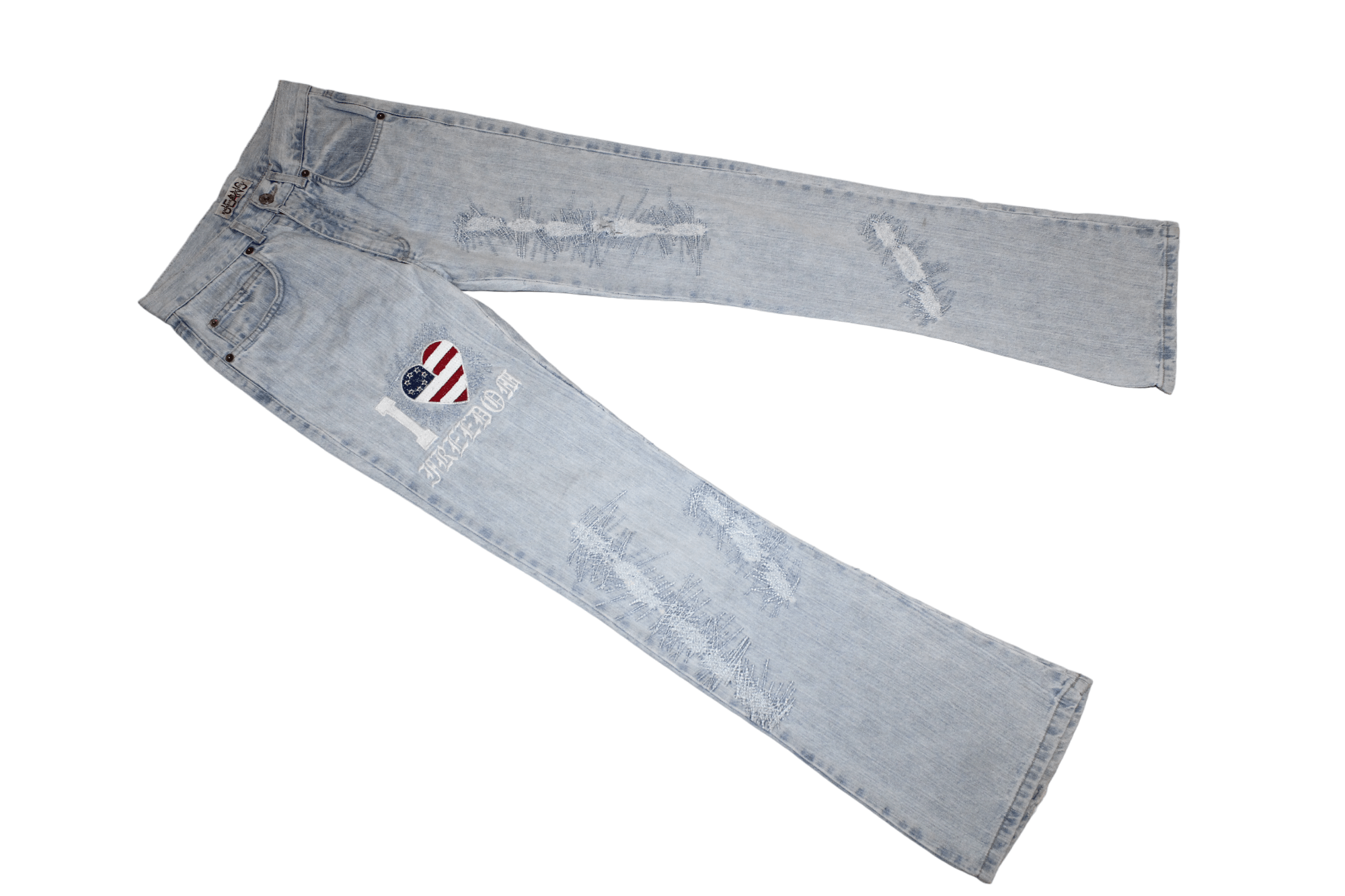 Emmanuelle Khanh 80's Emmanuel Schivili Faded Stitched Blue Straight Jeans Size US 27 - 4 Thumbnail