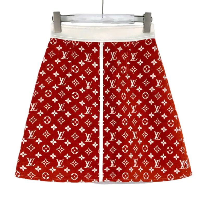 Louis Vuitton Louis Vuitton Red Printed Skirt for Women 0089 Size 22" - 1 Thumbnail