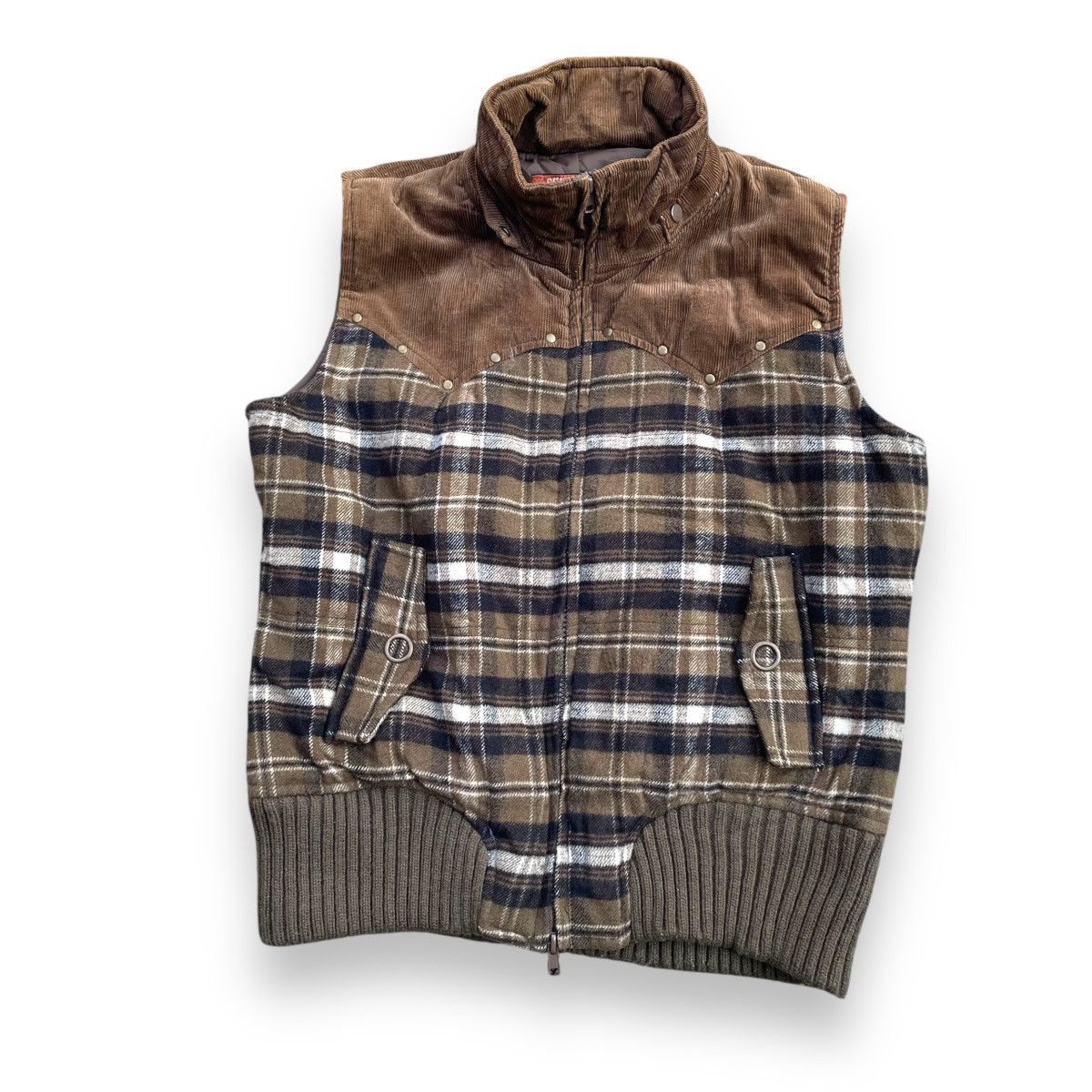 20471120 × Beauty Beast × Japanese Brand 🇯🇵 SKY BOMBER CORDUROY CHECKED ZIPPER VEST Size US M / EU 48-50 / 2 - 1 Thumbnail