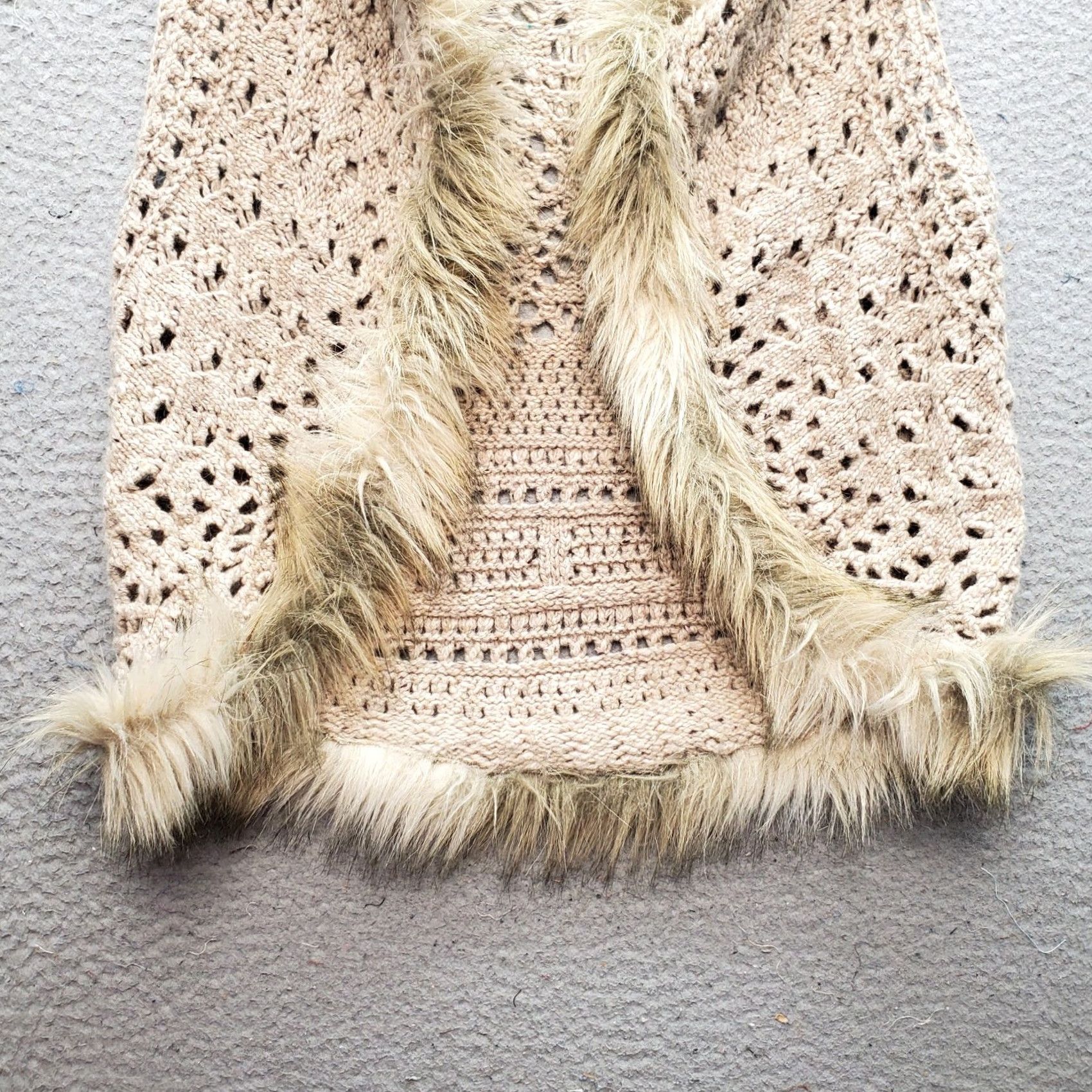 Vintage INC International Concepts Crochet Vest Womens Size PM Brown Faux Fur Trim Vest Size M / US 6-8 / IT 42-44 - 7 Thumbnail