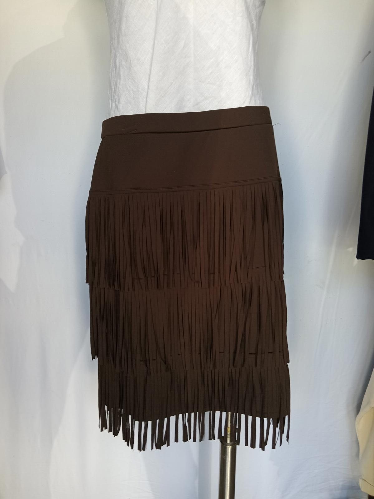 Designer Chicos Brown Fringe Skirt - Stylish and Fun! Size 28" / US 6 / IT 42 - 2 Thumbnail
