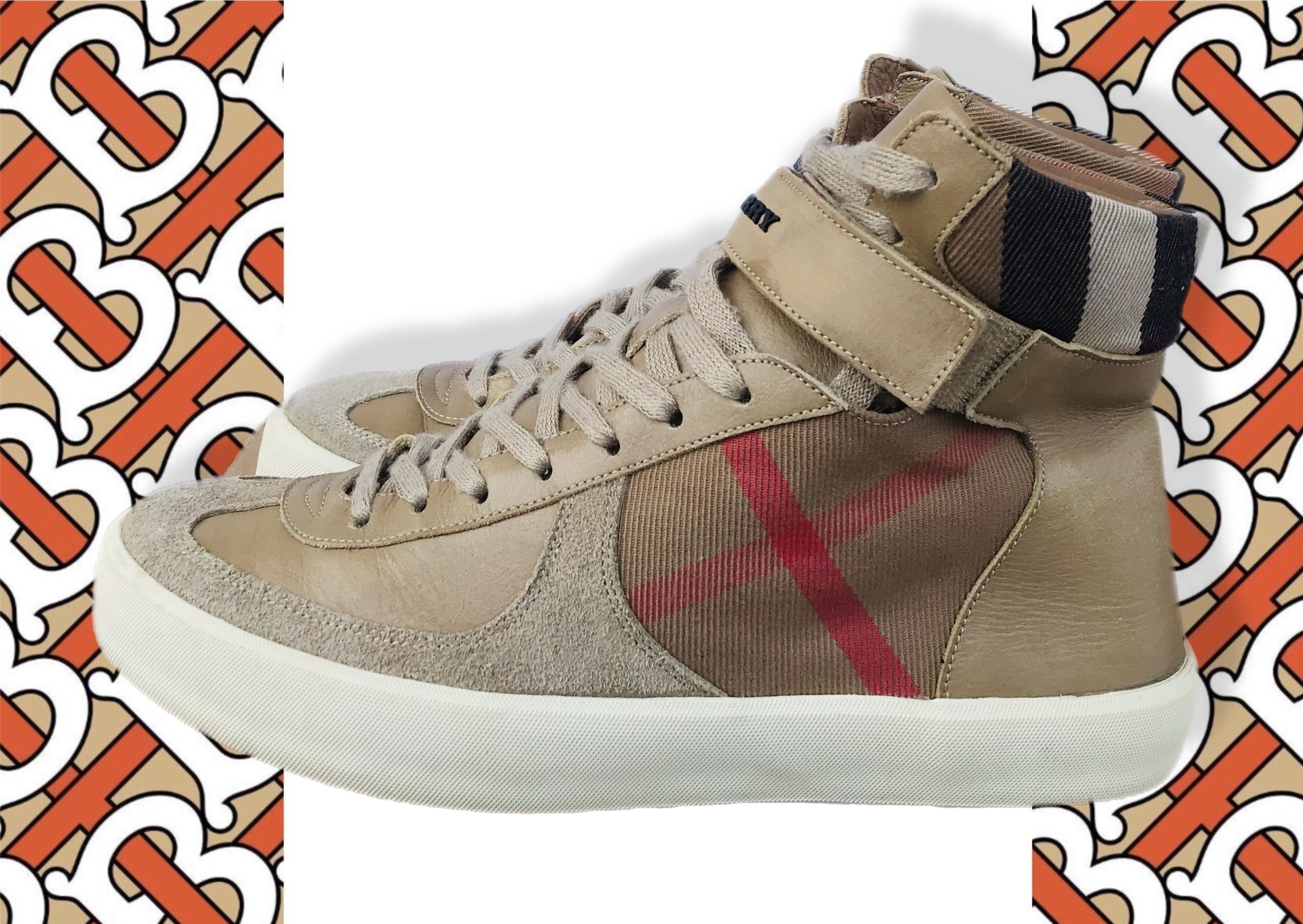 Burberry Burberry High Top Sneakers Beige Women's Nova Check Leather Size US 6 / IT 36 - 2 Thumbnail