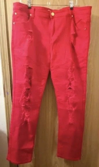 Designer × Vintage Garage Pants & Jumpsuits | Red Gameday Ripped Skinny Jeans Size US 27 - 1 Preview