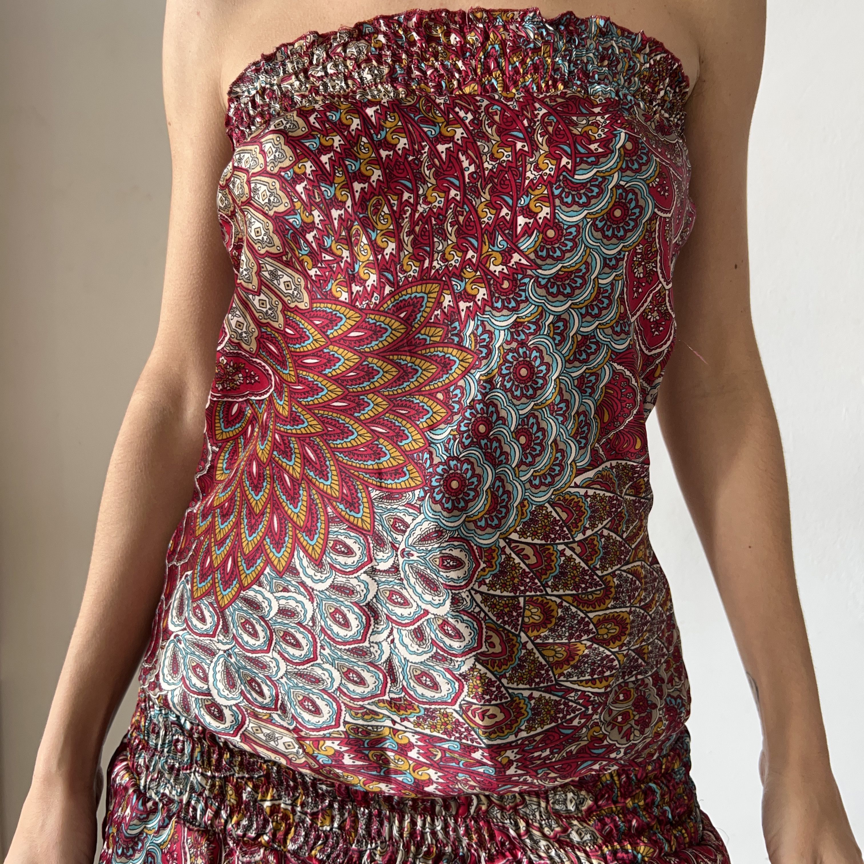 Vintage Vintage y2k satin strapless paisley ruffle ruched dress Size S / US 4 / IT 40 - 3 Thumbnail