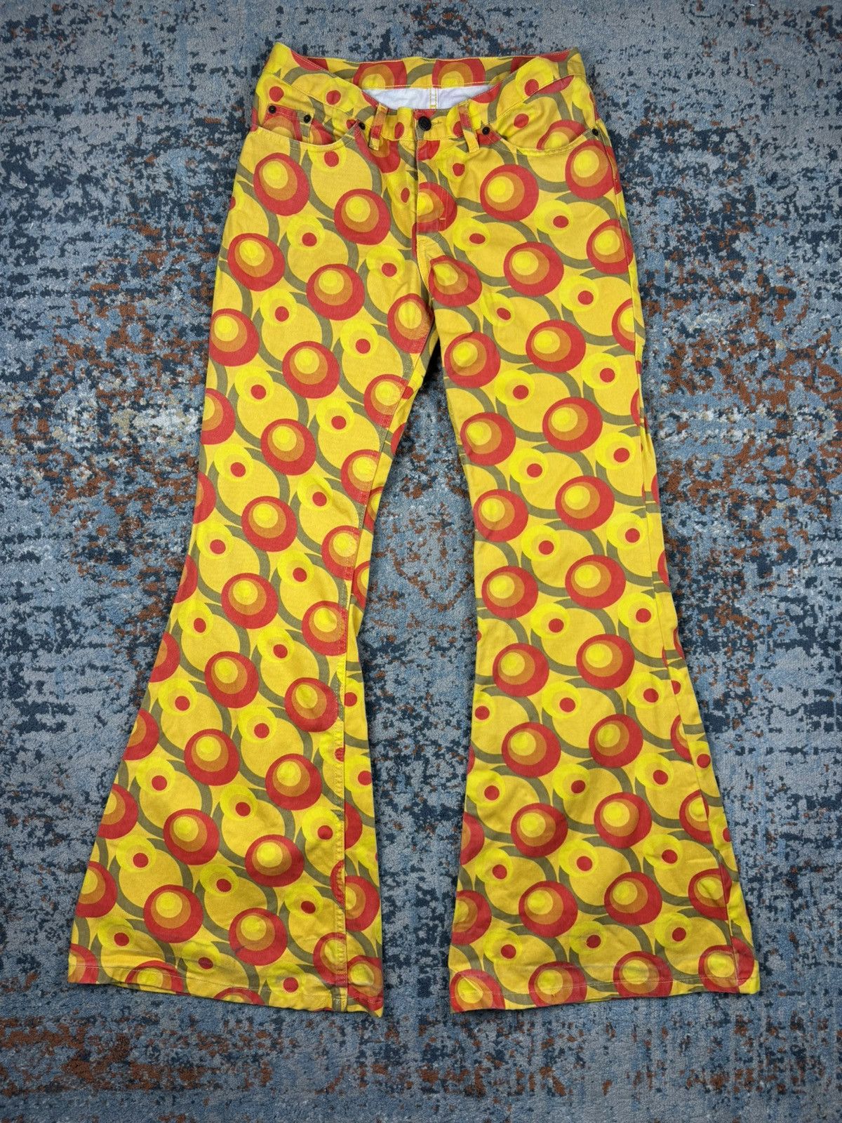 Japanese Brand × Vintage Vintage y2k Crazy patterned extremely flared pants 70s style Size US 31 - 1 Thumbnail