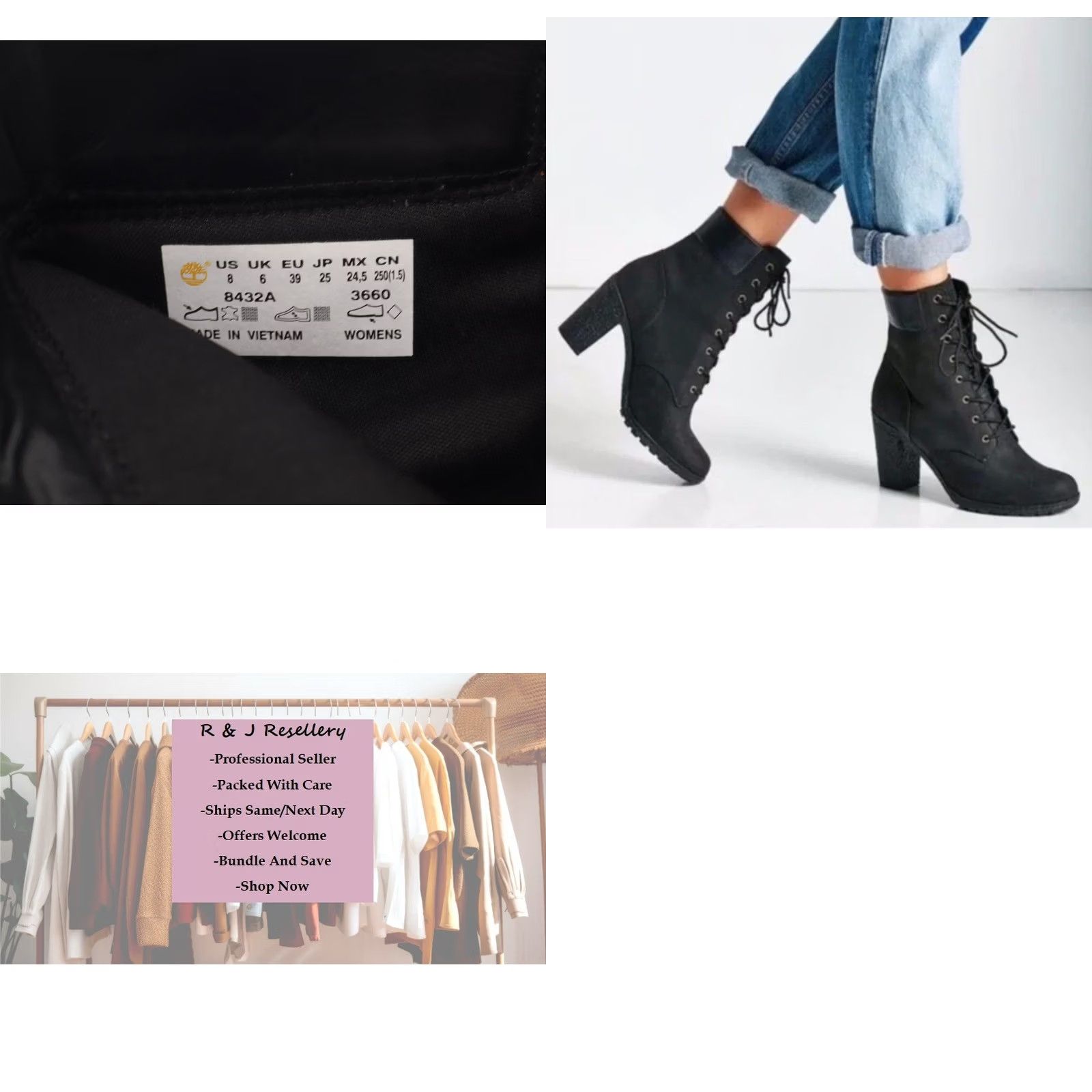Timberland Timberland Boot Black Leather Lug Sole Block Heel 8 Women’s Ankle Combat Edgy Shoe Style Bootie Size US 8 / IT 38 - 8 Thumbnail