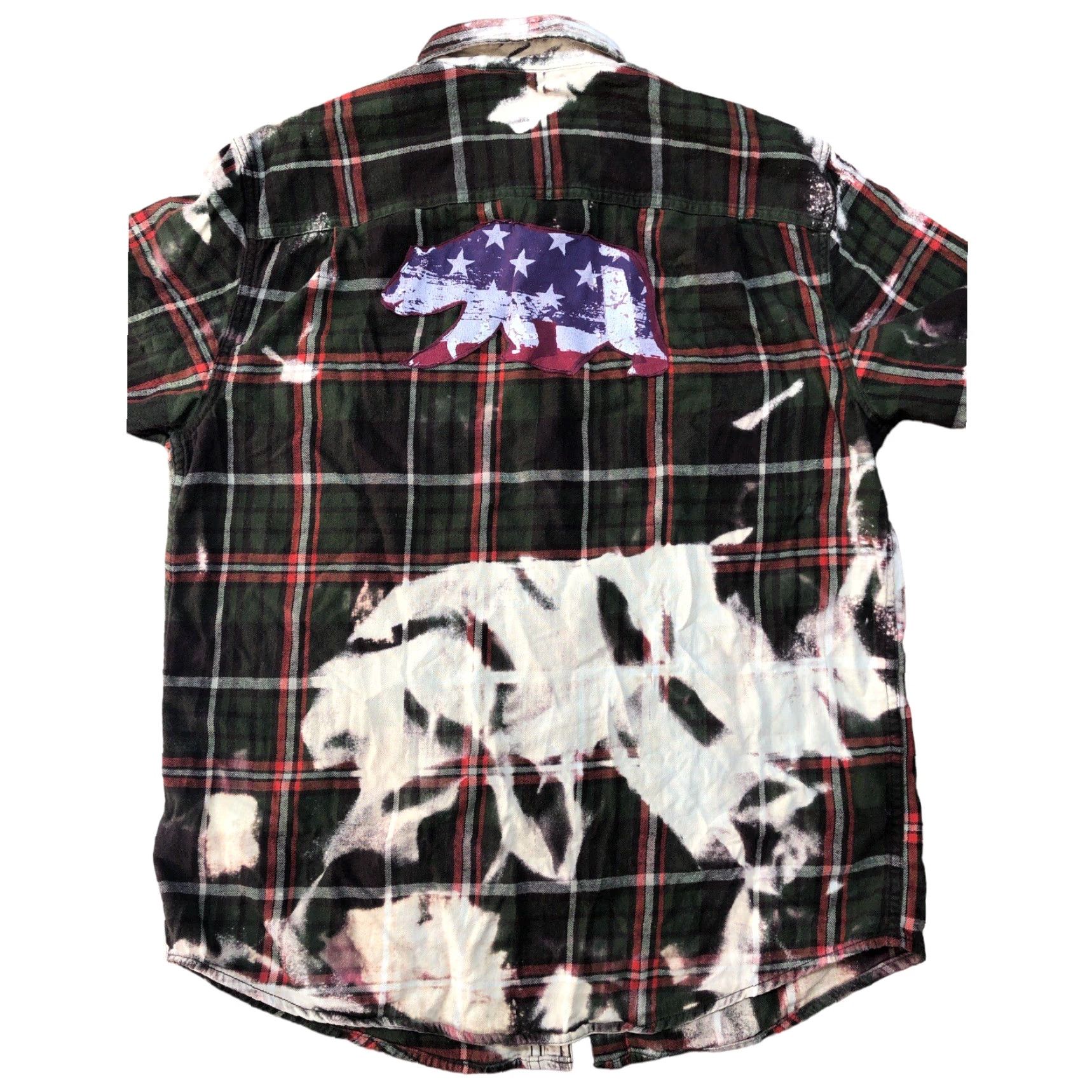 George George Shirt Mens Medium Green Flannel Plaid California Flag Tie Dye Acid Wash Button-Up Size US M / EU 48-50 / 2 - 3 Thumbnail