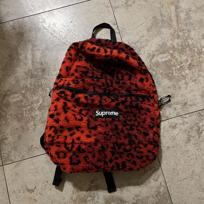 Rare FW17 Supreme leopard fleece red backpack