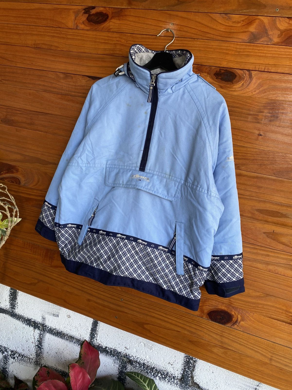 Ellesse × Goldwin Vintage Ellesse Half Zip Hooded Jacket Light Blue Plaid Size US M / EU 48-50 / 2 - 4 Thumbnail
