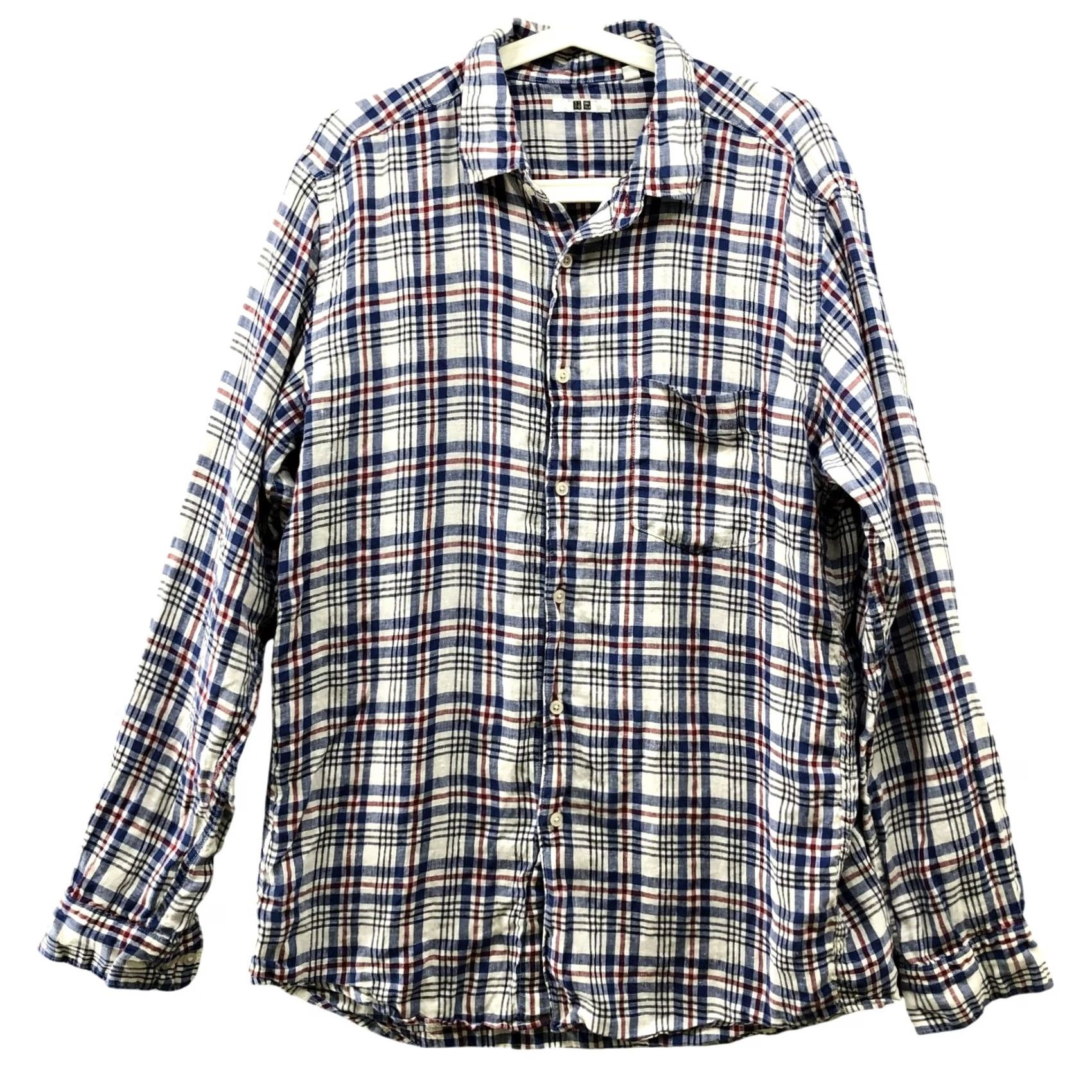 Uniqlo Uniqlo Linen Shirt Mens L Long Sleeve Button-Up Blue White Red Plaid Size US L / EU 52-54 / 3 - 2 Thumbnail