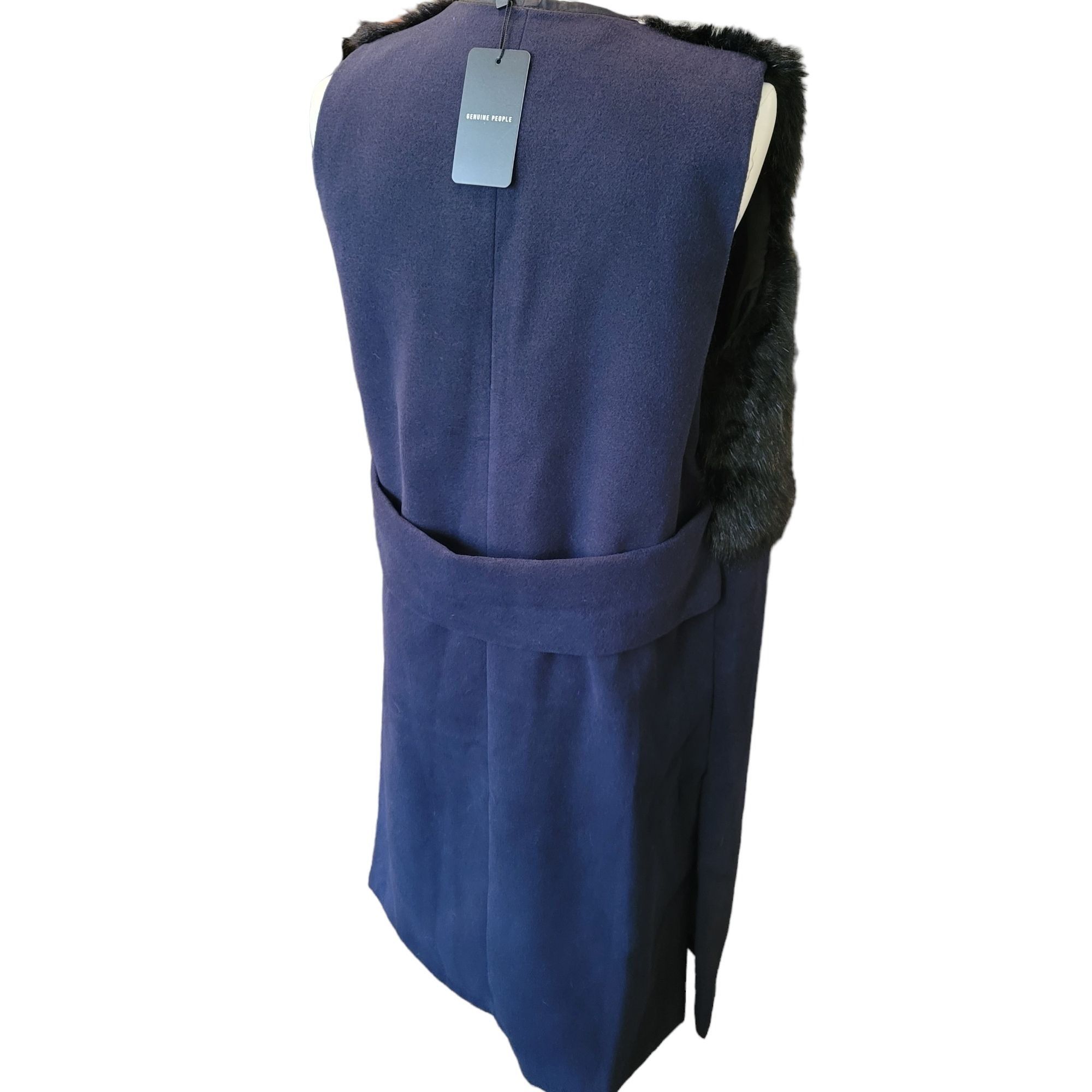 Other Blue Jacket Vest with Black Faux Fur 44" Sleeveless Festival Size S / US 4 / IT 40 - 2 Thumbnail
