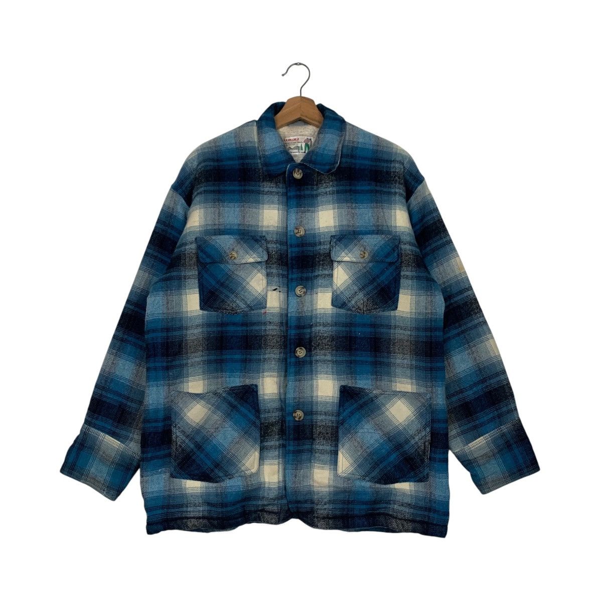 Flannel Vintage 90s AXMAN'S Shadow Plaid Fleece Flannel #2701-C121 Size US L / EU 52-54 / 3 - 1 Thumbnail