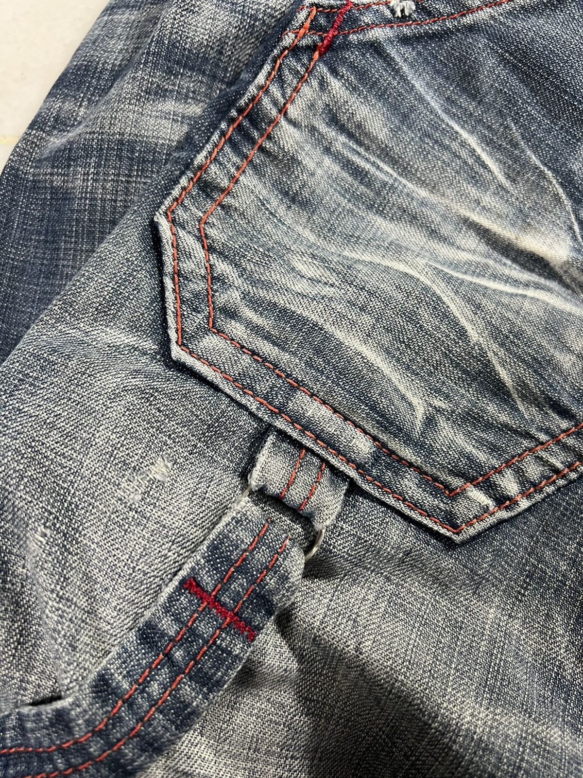 Edwin 💥Flare💥Vintage Edwin 503 Blue Trip Distress Jeans Size US 31 - 18 Thumbnail
