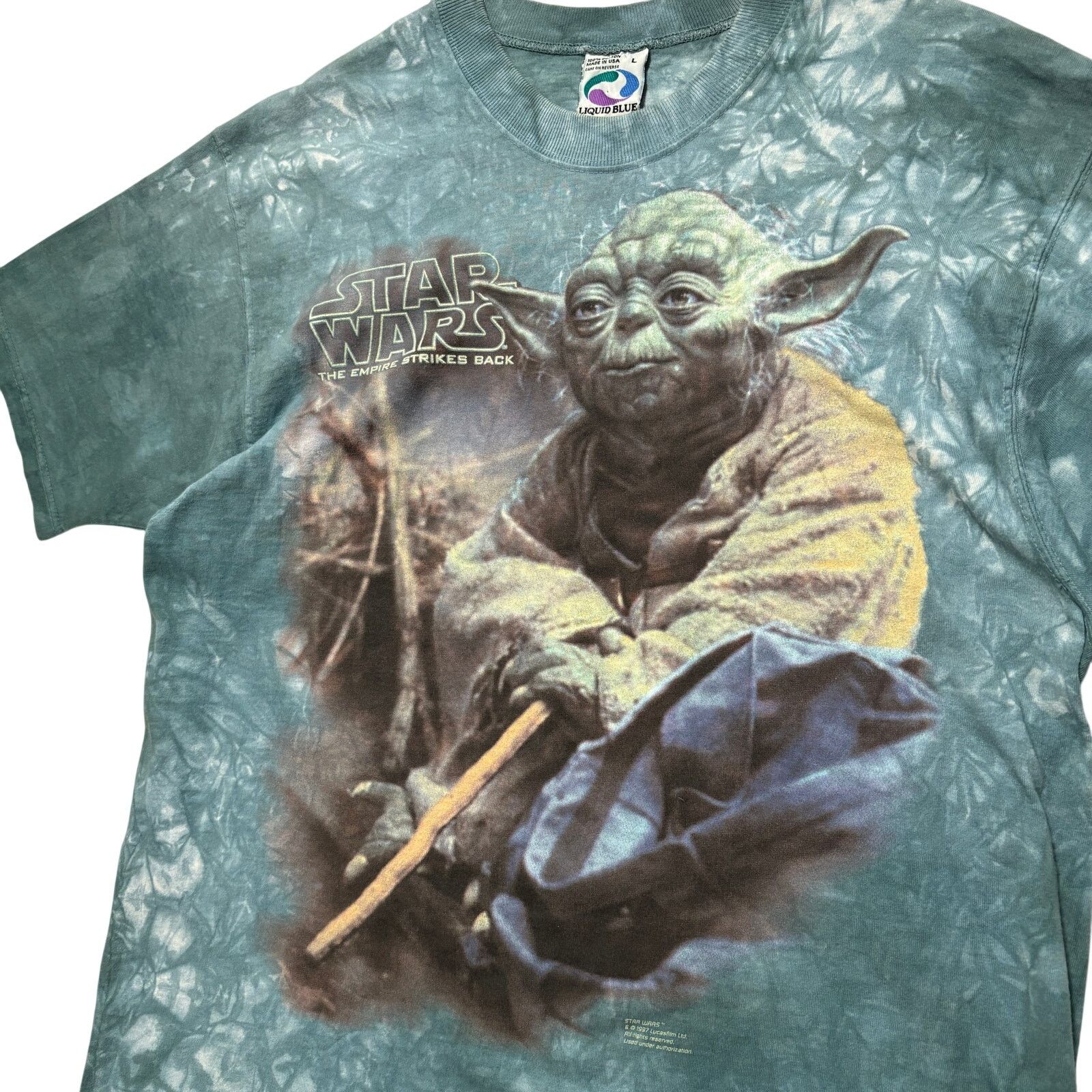 Liquid Blue 90s Star Wars Empire Strikes Back Yoda Liquid Blue T-Shirt L Size US L / EU 52-54 / 3 - 2 Thumbnail