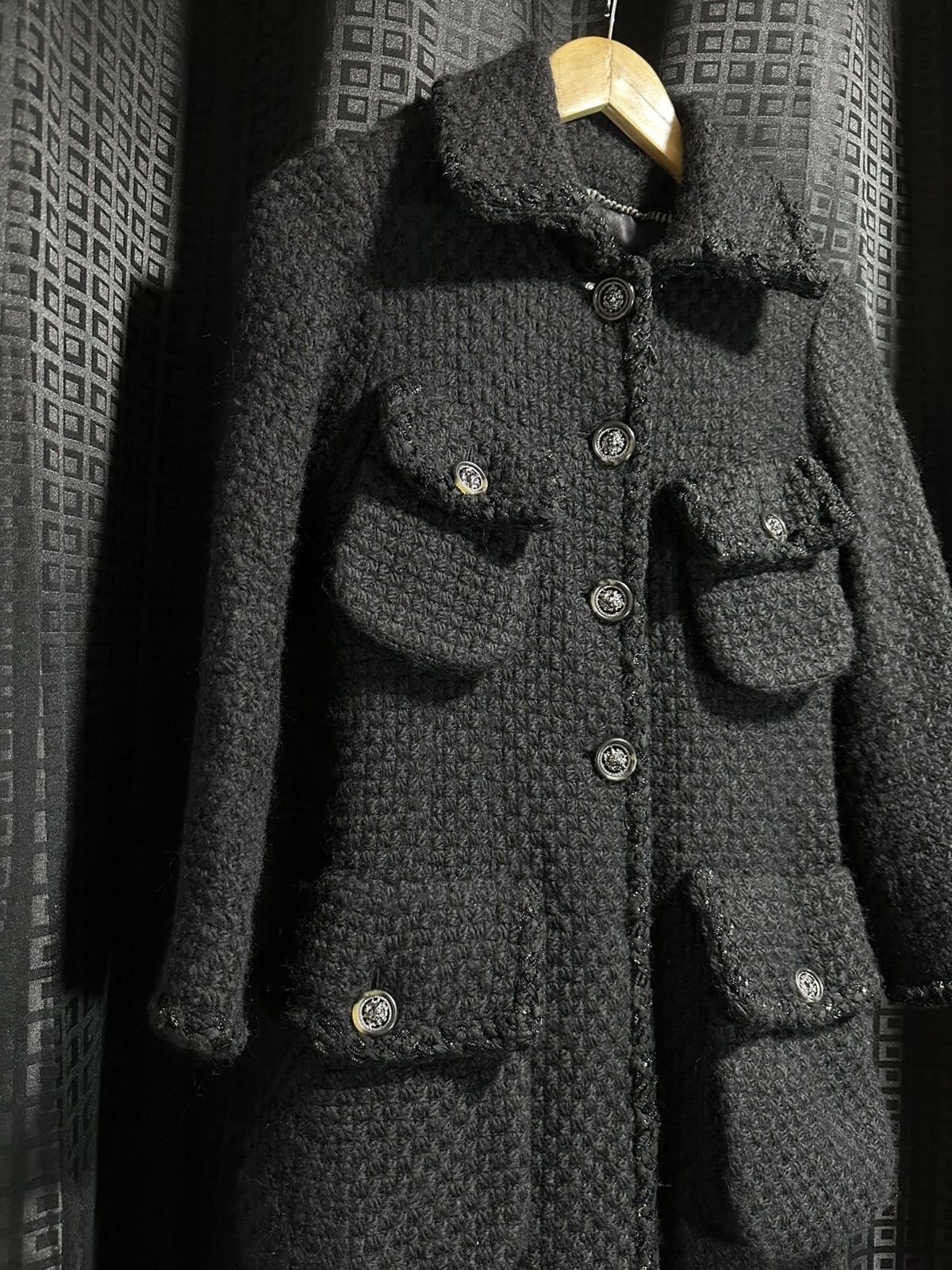 Chanel Chanel black long coat tweed jacket Size XXS / US 00 / IT 34 - 7 Thumbnail