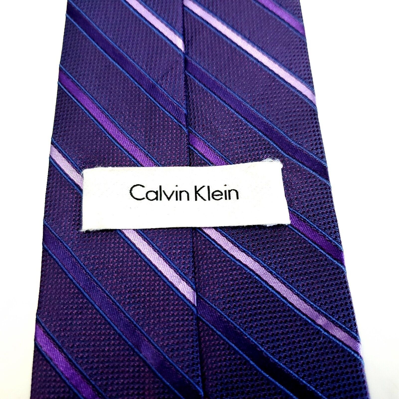 Calvin Klein Calvin Klein Woven Purple Striped Silk Tie Size ONE SIZE - 3 Thumbnail