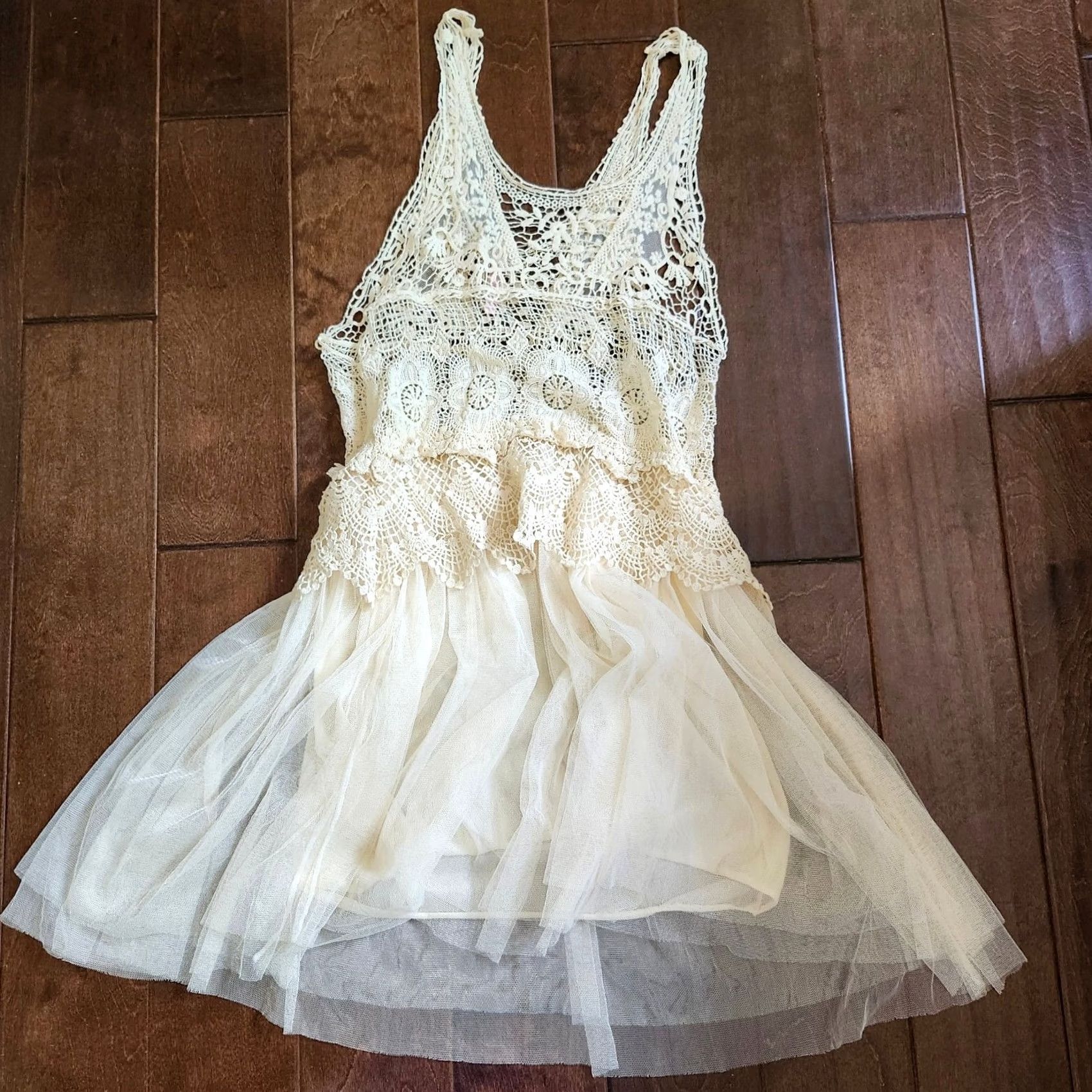 Vintage 36 Point 5 Women's Dress Lace Sleeveless Knee-Length White Polyester Party Wedding Large Lined Sheer Spring Summer Fall Size L / US 10 / IT 46 - 2 Thumbnail