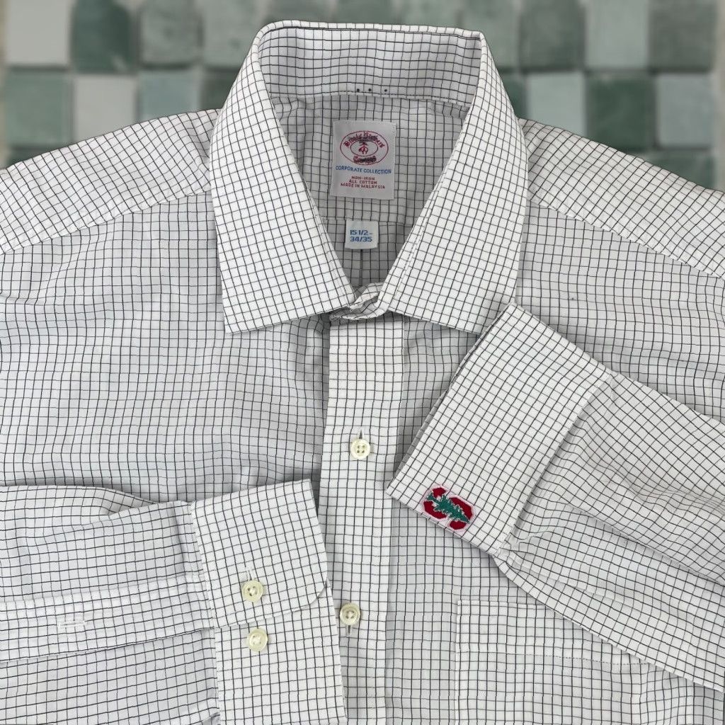Brooks Brothers Brooks Brothers Stanford Dress Shirt Men 15.5 34-35 White Check Non-Iron NWOT Size 42R - 1 Thumbnail