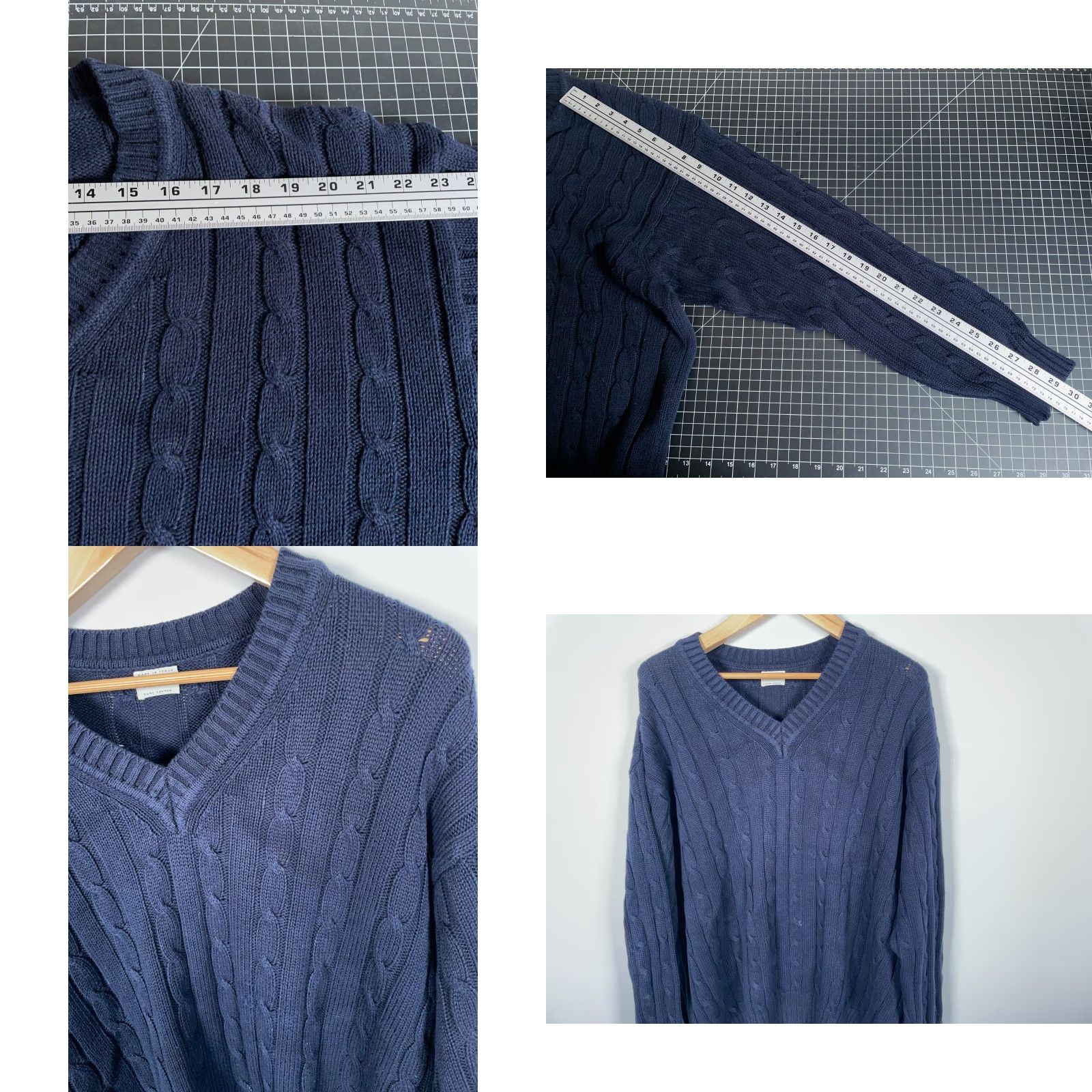 United Colors Of Benetton United Colors of Benetton Sweater Men 2XL Dark Blue Cotton Cable Knit V-Neck Pullover Casual Size US XXL / EU 58 / 5 - 8 Thumbnail