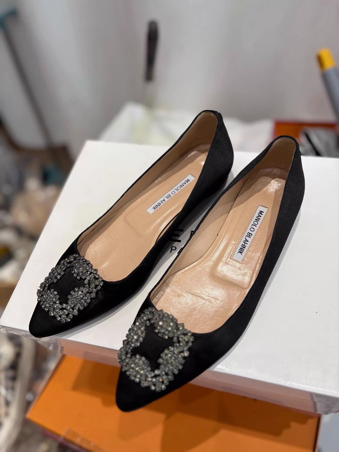 Manolo Blahnik MBBlack&GunmetalSquareCrystalBuckleLoafers3799New Size US 6.5 / IT 36.5 - 3 Thumbnail