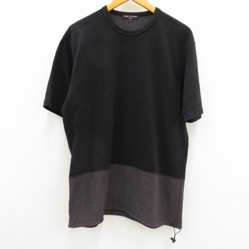 Short Sleeve 2-Tone Design Switching T-shirt Black