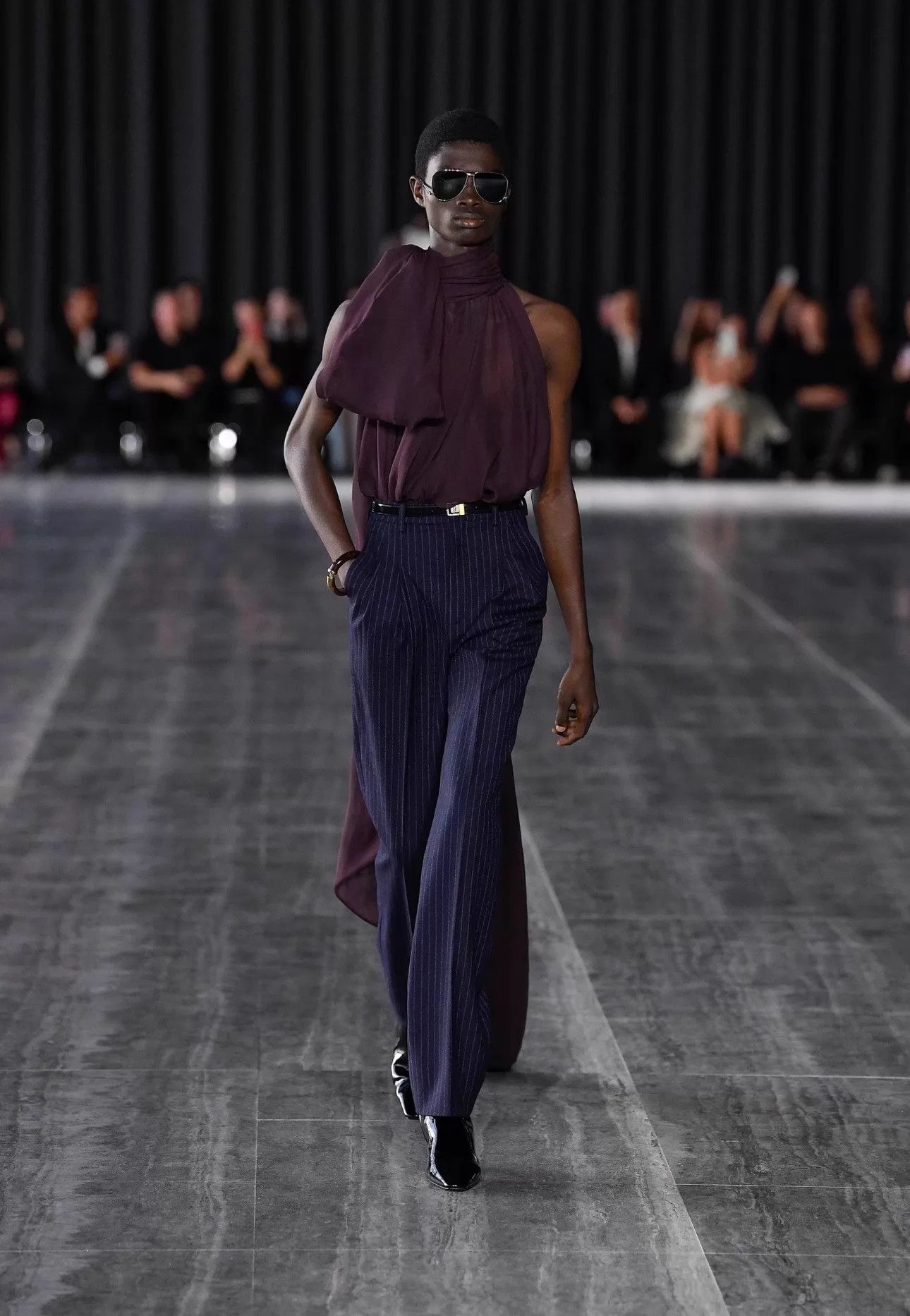 Saint Laurent Paris SLP SS24 Runway Silk Burgundy Long Sash Pleated Top L New Size US L / EU 52-54 / 3 - 2 Thumbnail