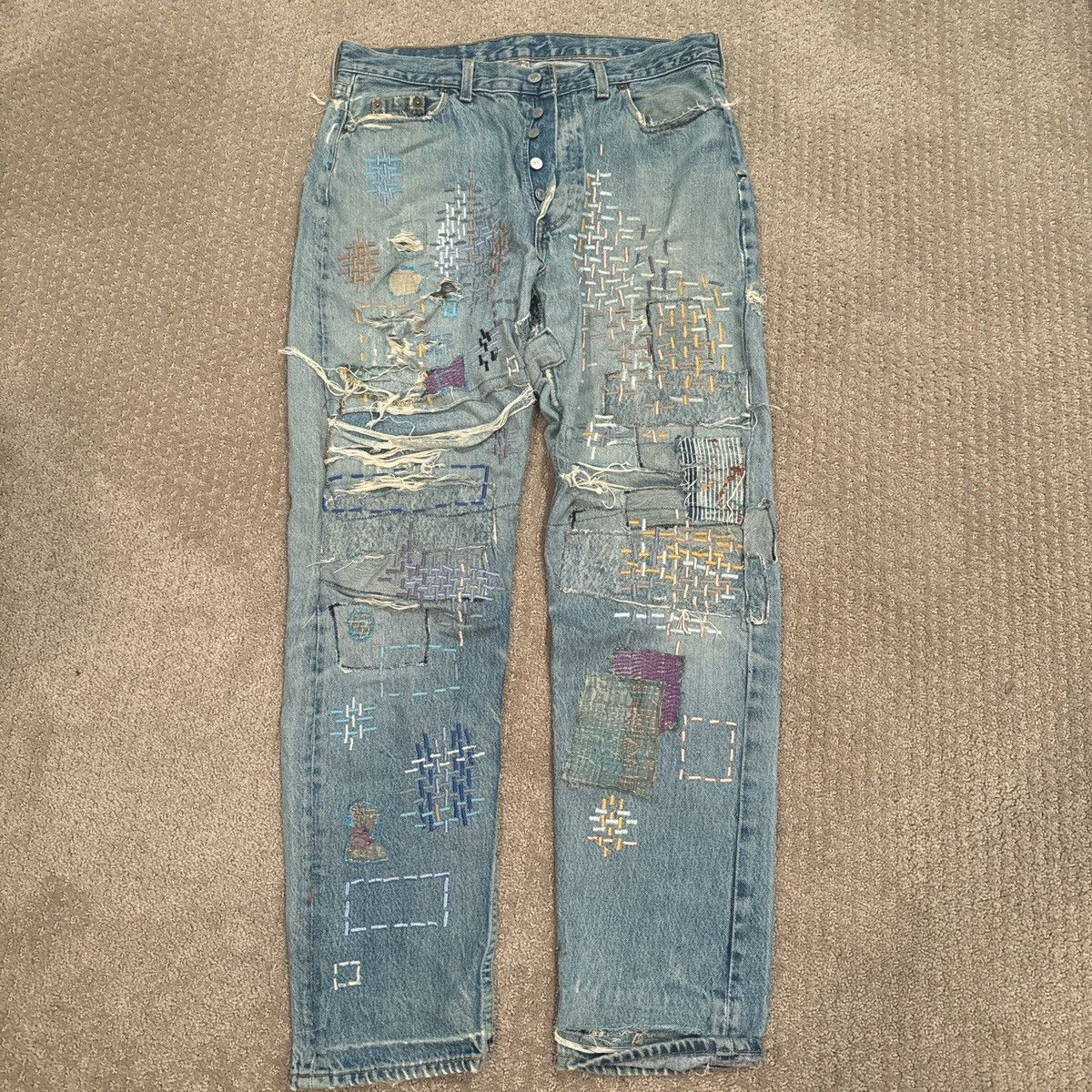 Kentucky Boy Tyler Very Folky Mock Mend Jeans Size US 31 - 1 Thumbnail