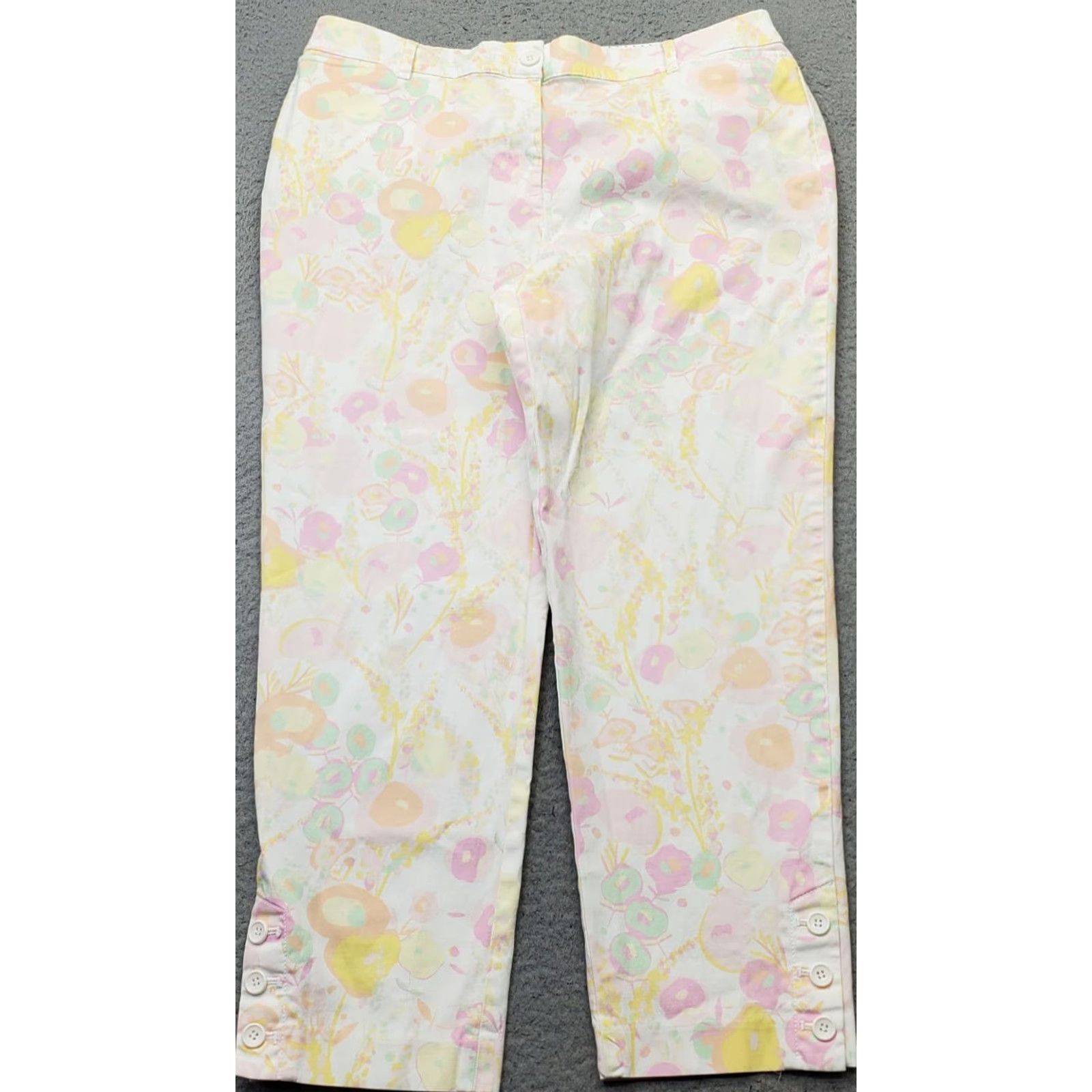 Talbots Talbots Perfect Crop Pants Women 10 Multi Floral Stretch Flat Front Ankle Button Pants Size 10 Women Floral Cropped Straight Front Button Size 32" / US 10 / IT 46 - 2 Thumbnail