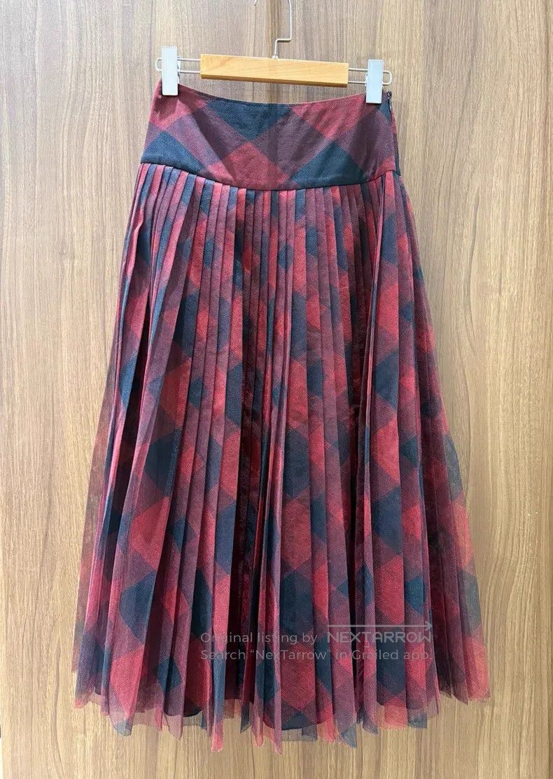 Dior Dior Red and black plaid gauze skirt Size 42" / US 20 - 1 Thumbnail