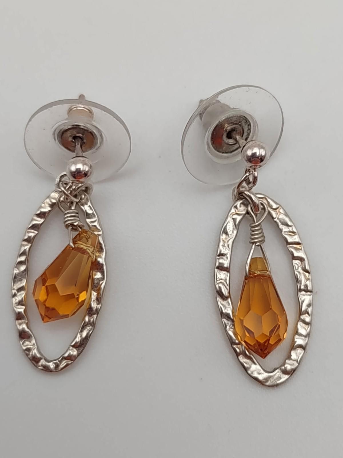 The Unbranded Brand Sterling Silver Hammered Oval Drop Resin Earrings Size ONE SIZE - 1 Thumbnail