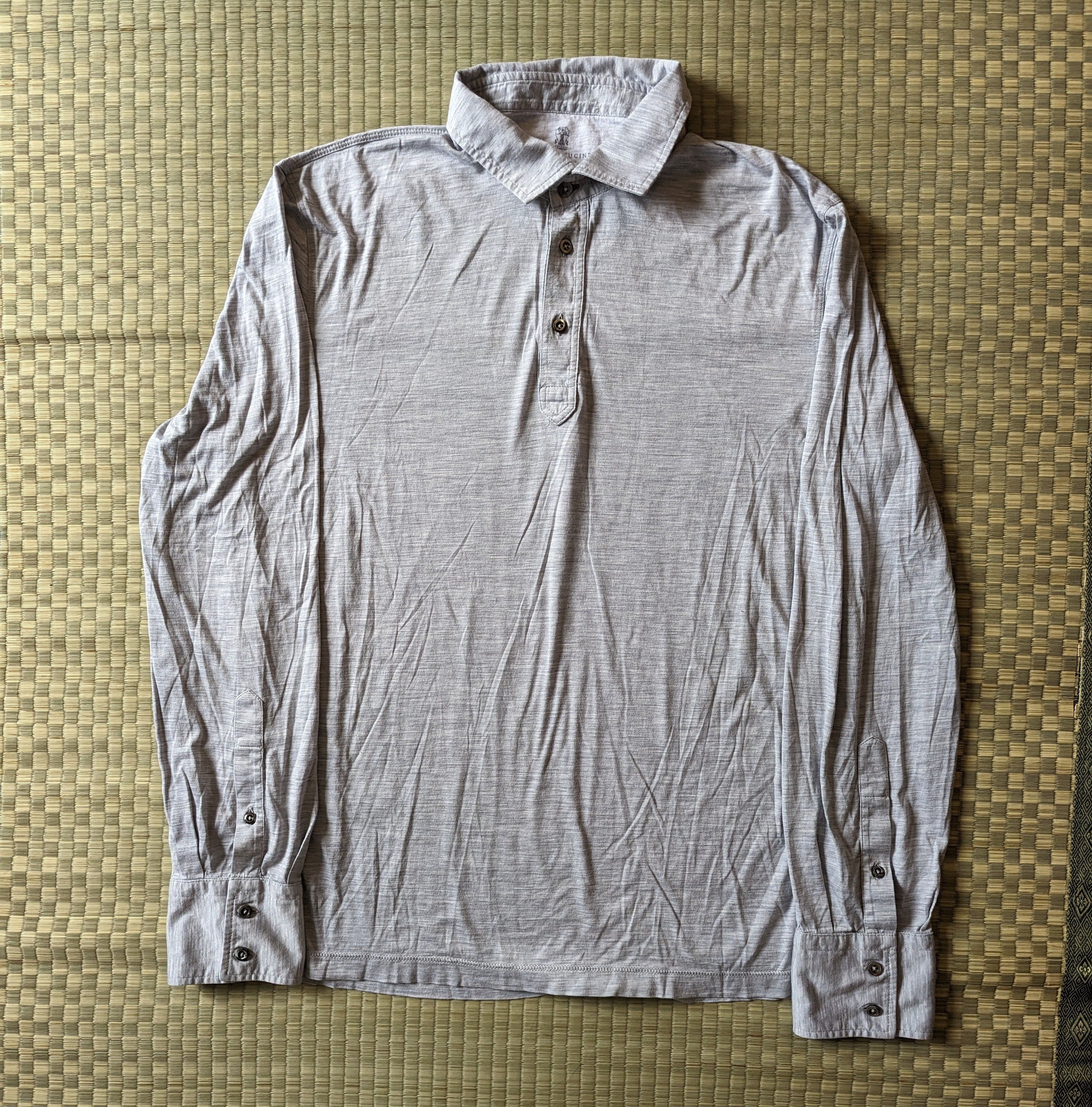 Brunello Cucinelli Silk Cotton Pique LS Polo Made in Italy